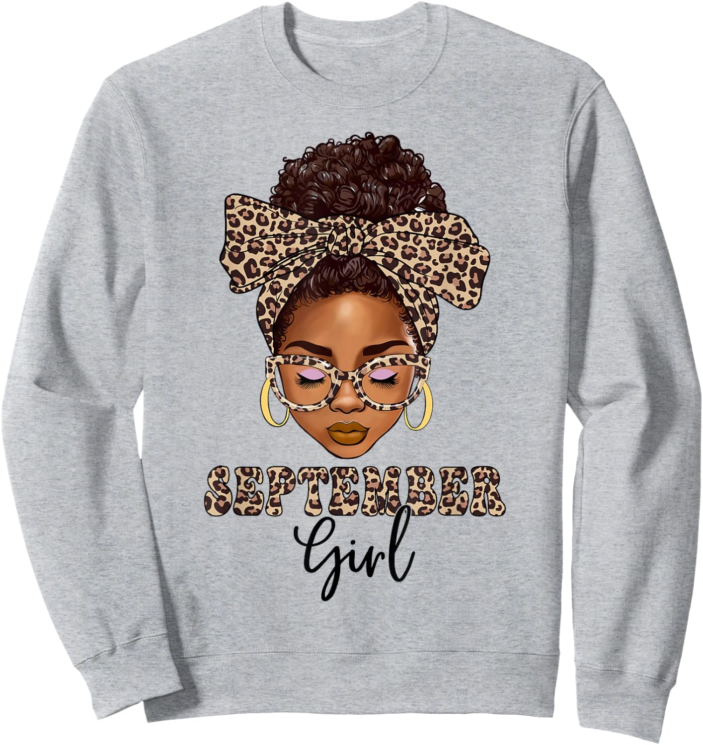 September Girls Messy Bun Leopard Black Women Birthday Sweatshirt - Sweatshirt | Ash