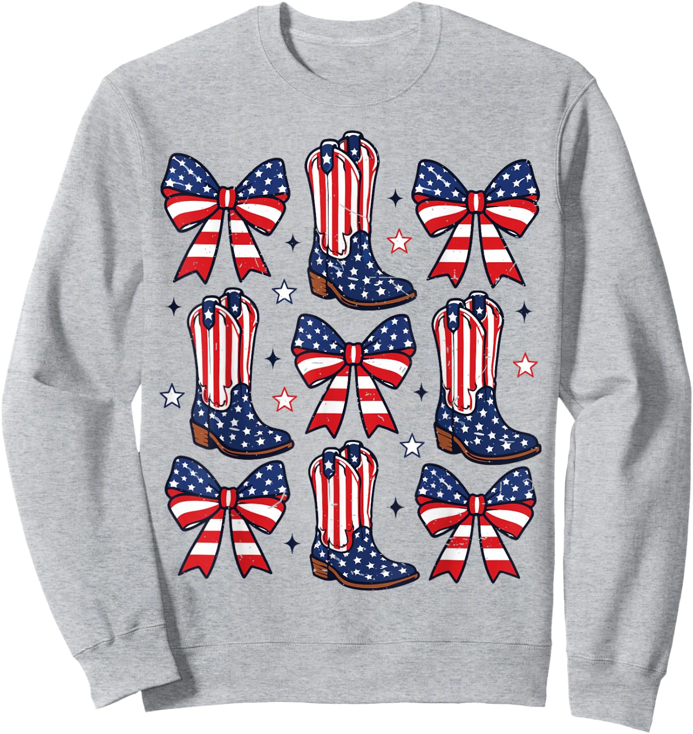 Girl 4th July Cowboy Boots Bows Cowgirl American Flag Rodeo Sweatshirt - Sweatshirt | Ash