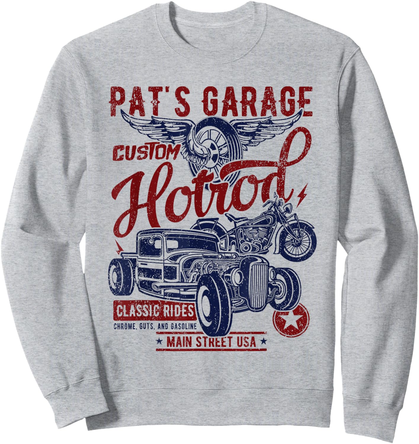 Pat's Garage Hotrod Classic Rides Distressed Design Sweatshirt - Sweatshirt | Ash
