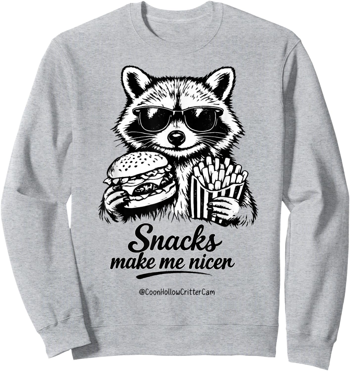 Funny Raccoon, Snacks Make Me Nicer, Feral Sweatshirt - Sweatshirt | Ash