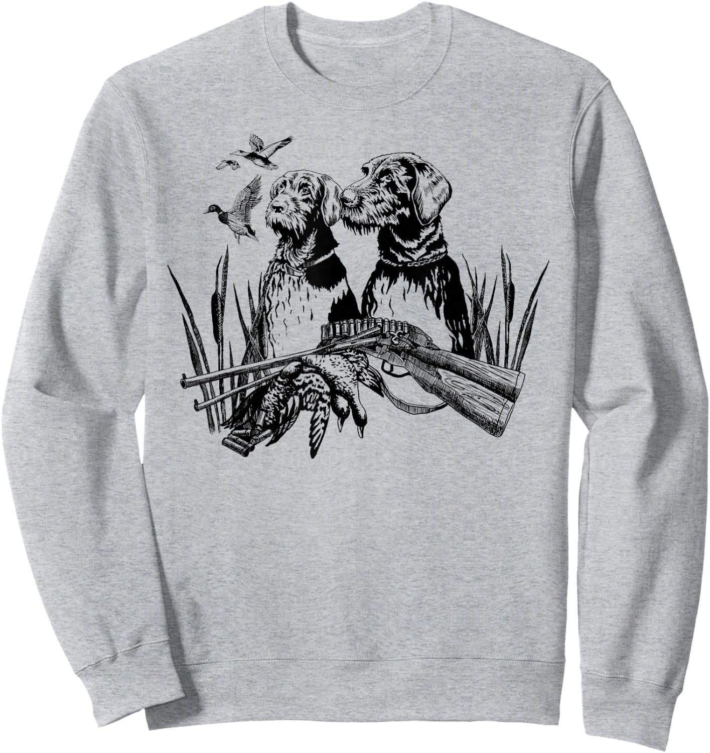 German Wirehaired Hunting Dog Hunter Dog Head Beard Retro Sweatshirt - Sweatshirt | Ash