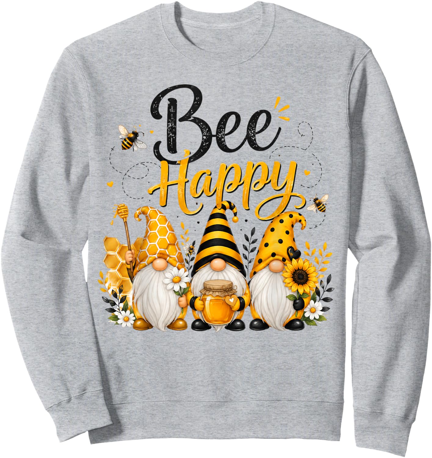 Bee Happy Gnomes with Honey Bees Cute Beekeeping Design Sweatshirt - Sweatshirt | Ash