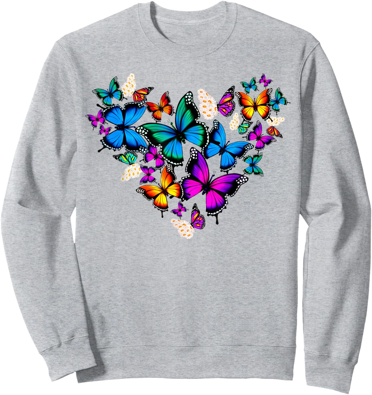 Woman Girls Butterflies Daisy Heart Colourful , White Sweatshirt - Sweatshirt | Ash
