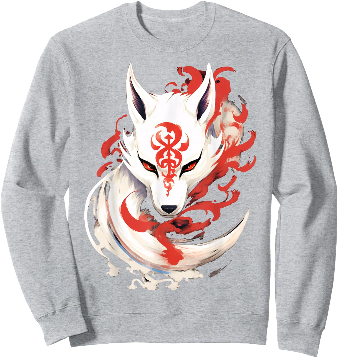 Japan Anime Kitsune Kumiho Fox Mask Samurai , gray Sweatshirt - Sweatshirt | Ash