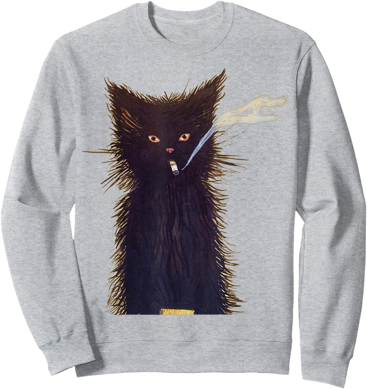 Smoking Black Cat Art Smoke Sweatshirt - Sweatshirt | Ash