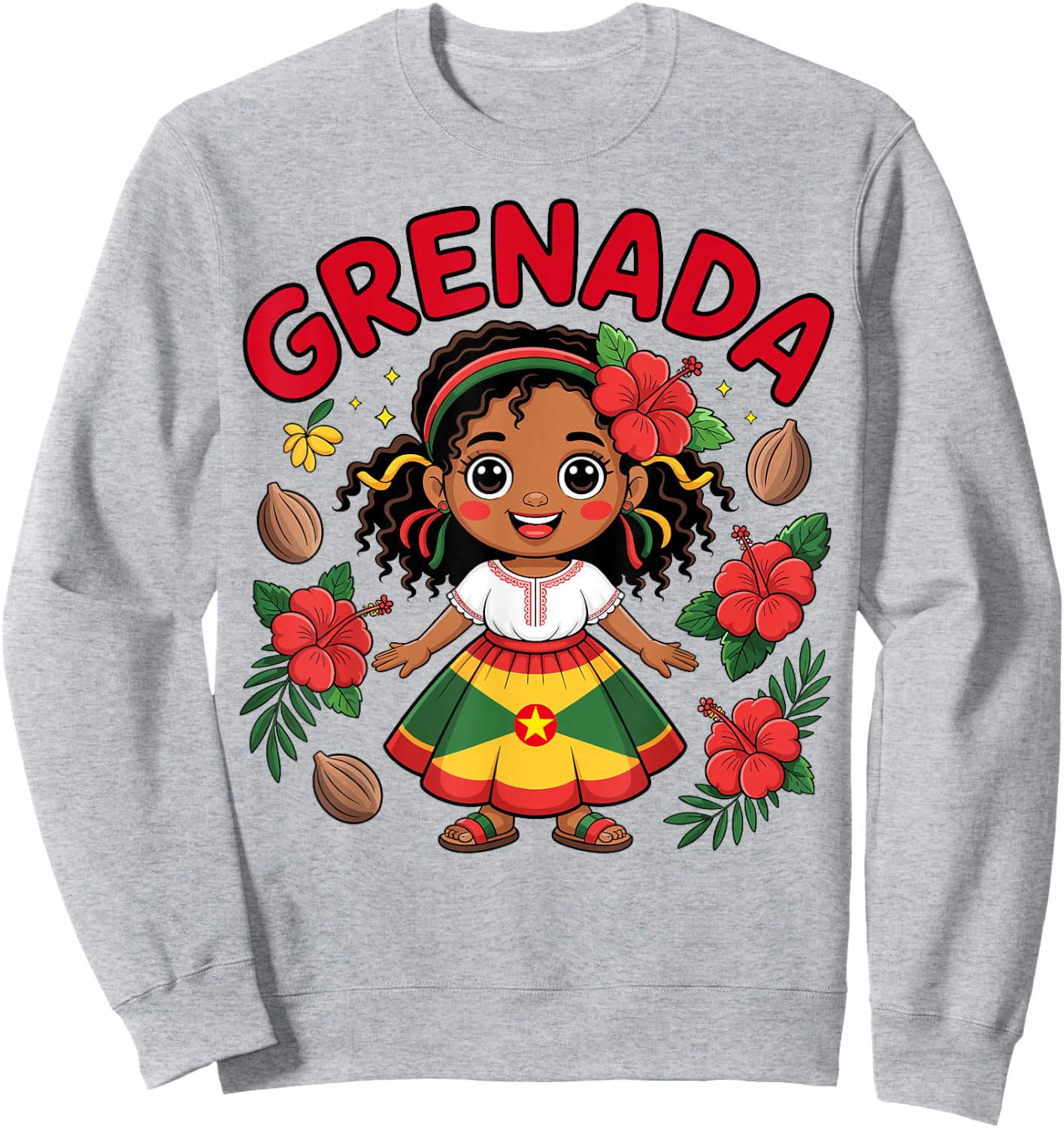 Cute Grenadian Girl in Flag Dress with Nutmeg for Kids Sweatshirt - Sweatshirt | Ash