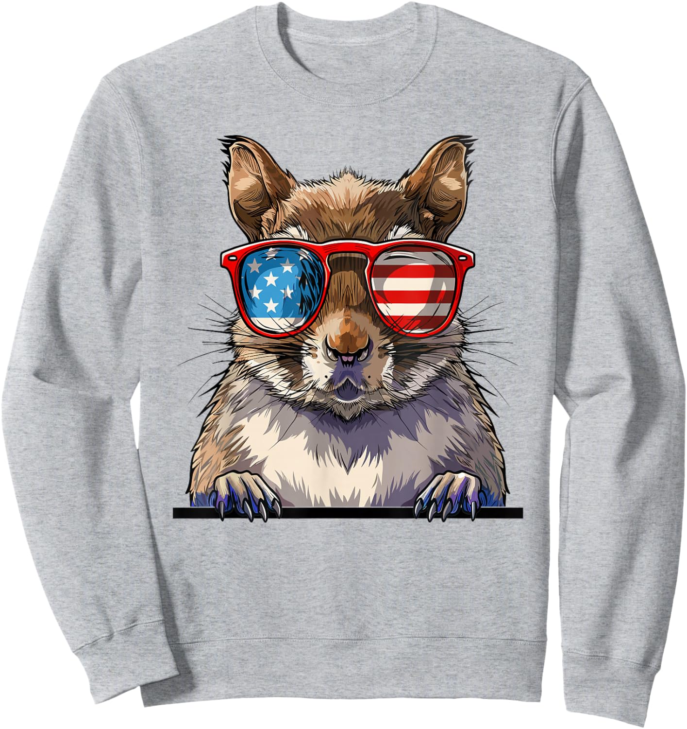 Squirrel USA Flag Funny Squirrel Lovers Mom Dad 4th of July Sweatshirt - Sweatshirt | Ash