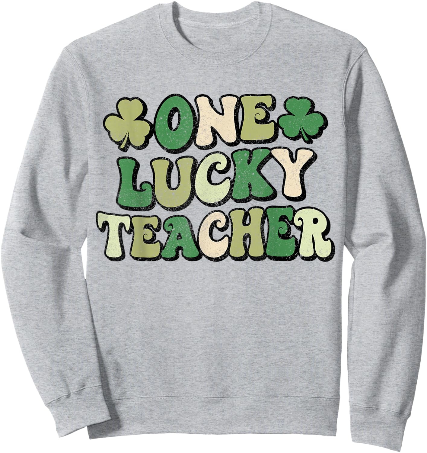 One Lucky Teacher Groovy Retro Teacher St Patrick's Day Women Kids Sweatshirt - Sweatshirt | Ash