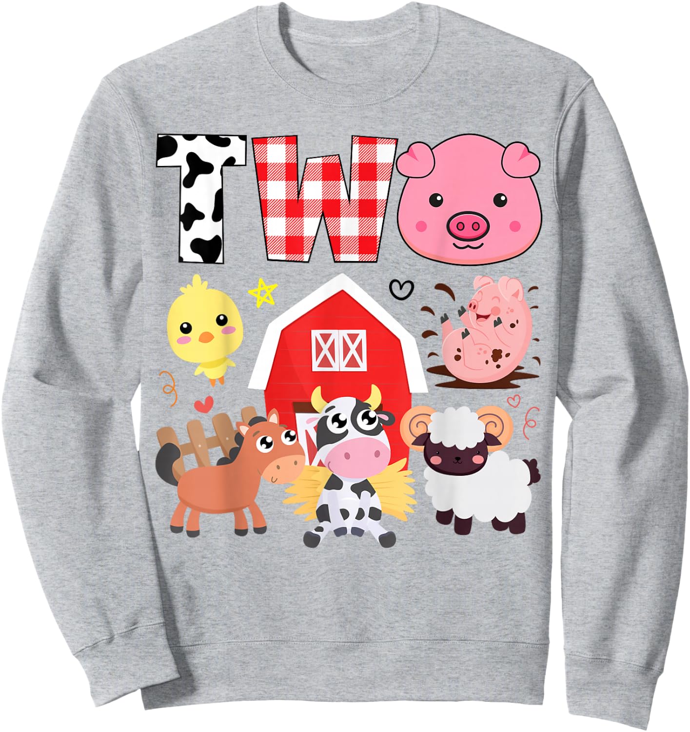 2nd Birthday Two Year Old Farm Theme Animals Birthday Party Sweatshirt - Sweatshirt | Ash