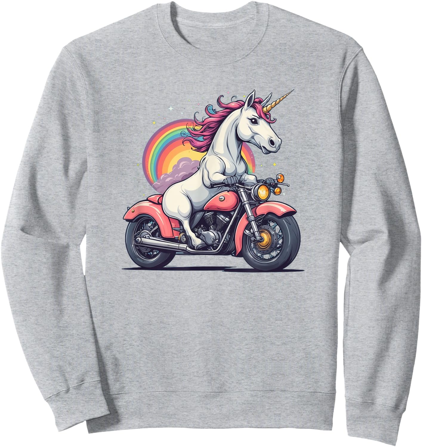 Unicorn Riding a Motorcycle Fantasy Style Sweatshirt - Sweatshirt | Ash