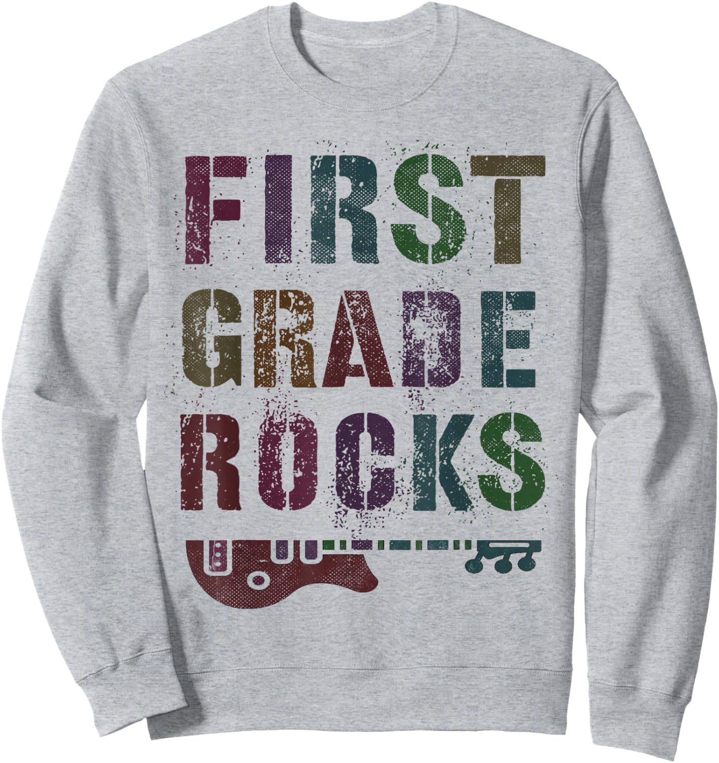Vintage 1st GRADE ROCKS Teacher Rockstar FIRST ABCD My Jam Sweatshirt - Sweatshirt | Ash
