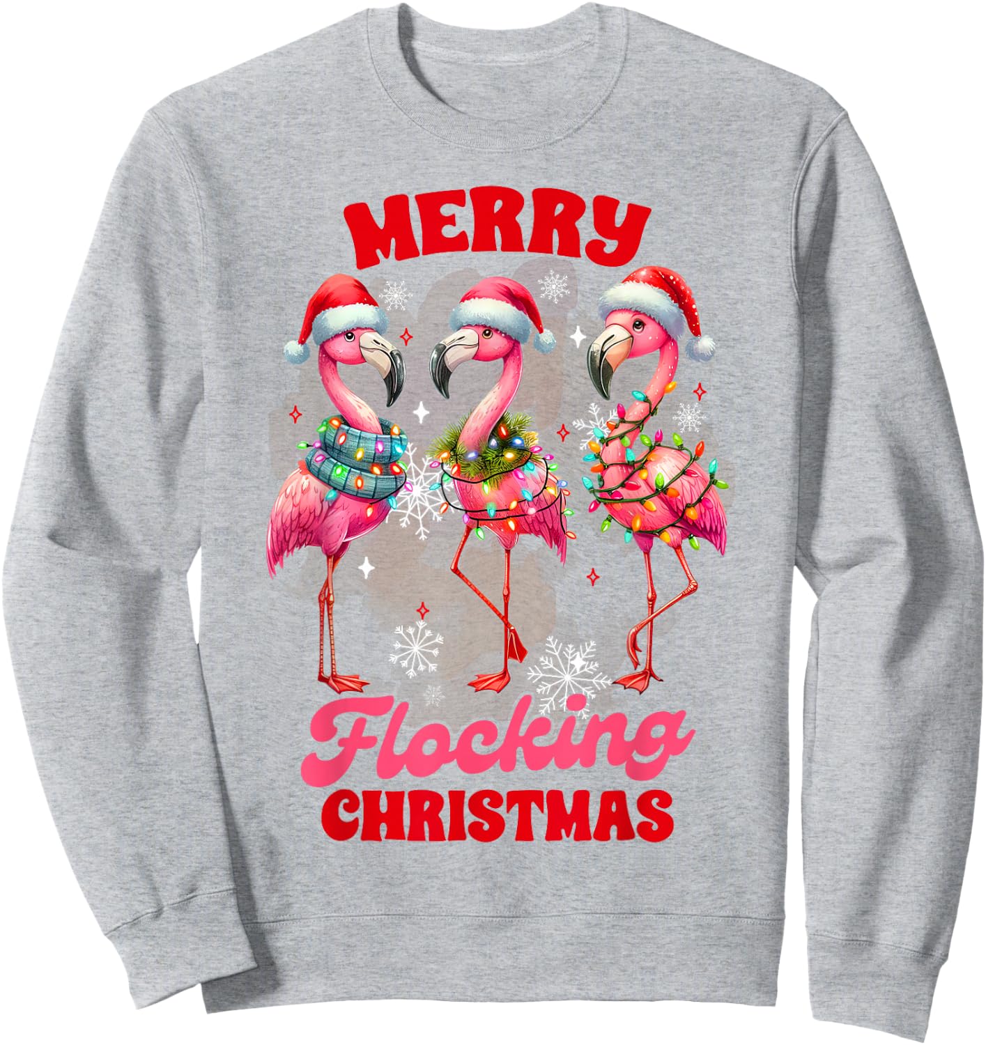 Christmas Xmas Vibes Flamingo Lover Merry Flocking Christmas Sweatshirt - Sweatshirt | Ash