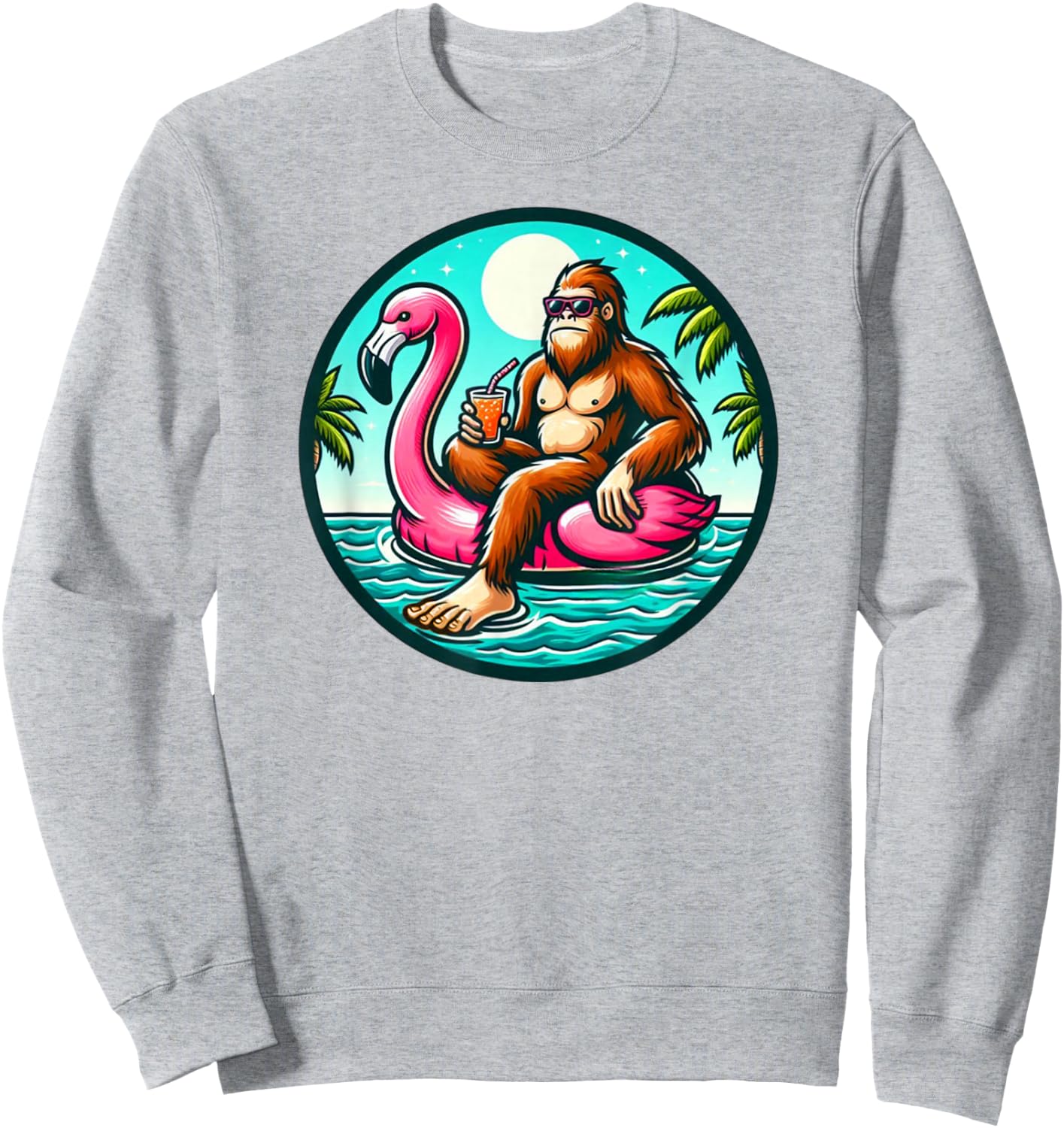Bigfoot Flamingo Float Pool Party Sasquatch Sweatshirt - Sweatshirt | Ash