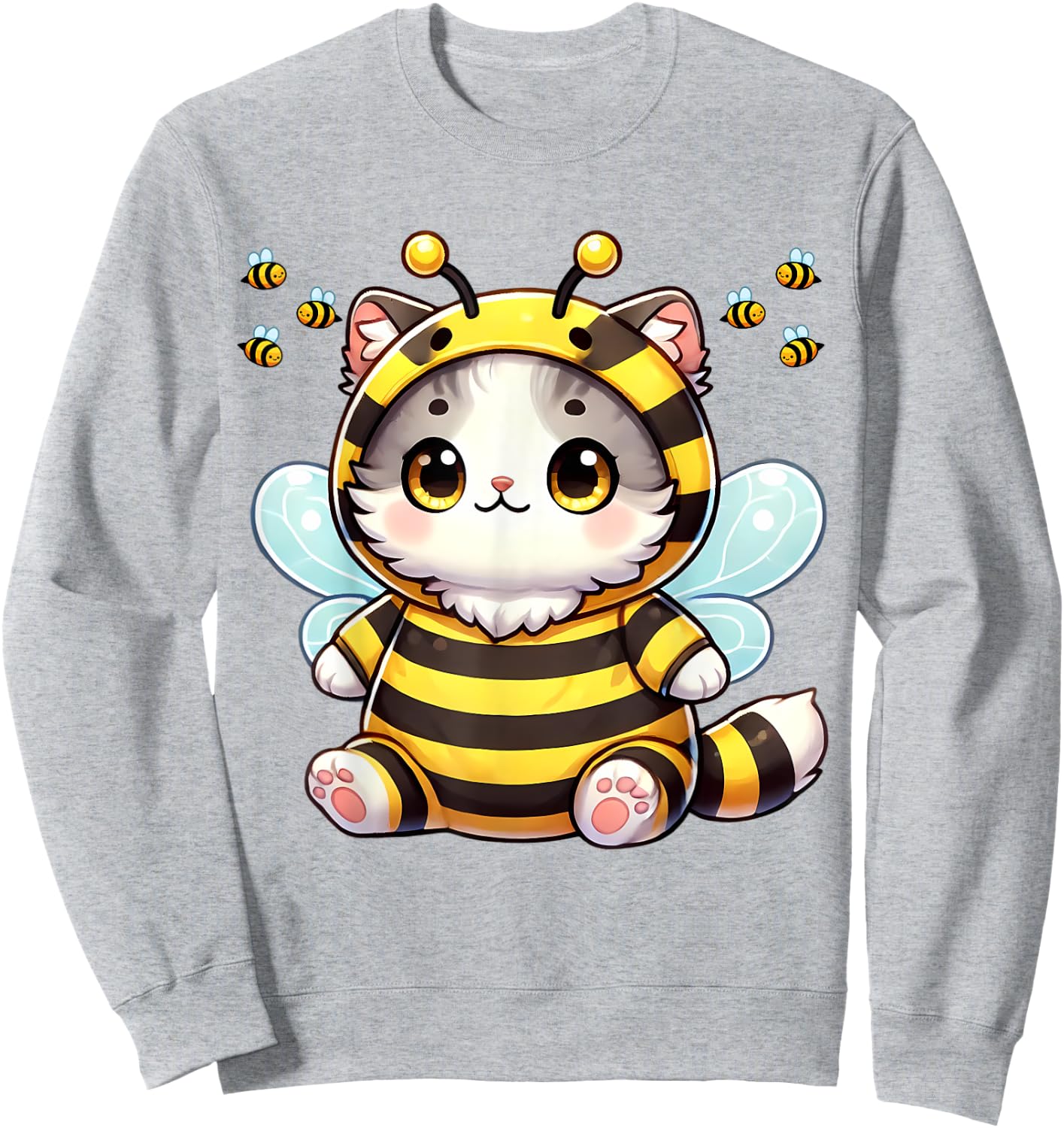 Bee Cat BeeCat Cute Funny Kitten Cat Dressed As A Bee Men Women Girls Kids Sweatshirt - Sweatshirt | Ash