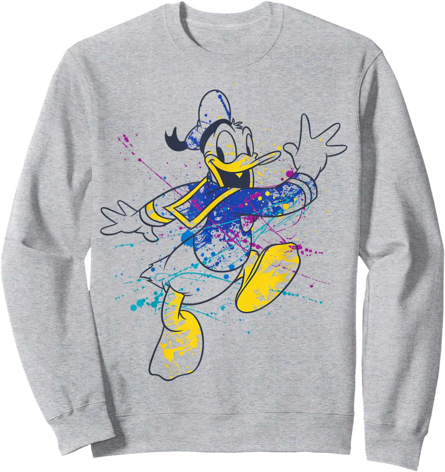 Disney Donald Duck Jumping For Joy Paint Splatter Portrait Sweatshirt - Sweatshirt | Ash