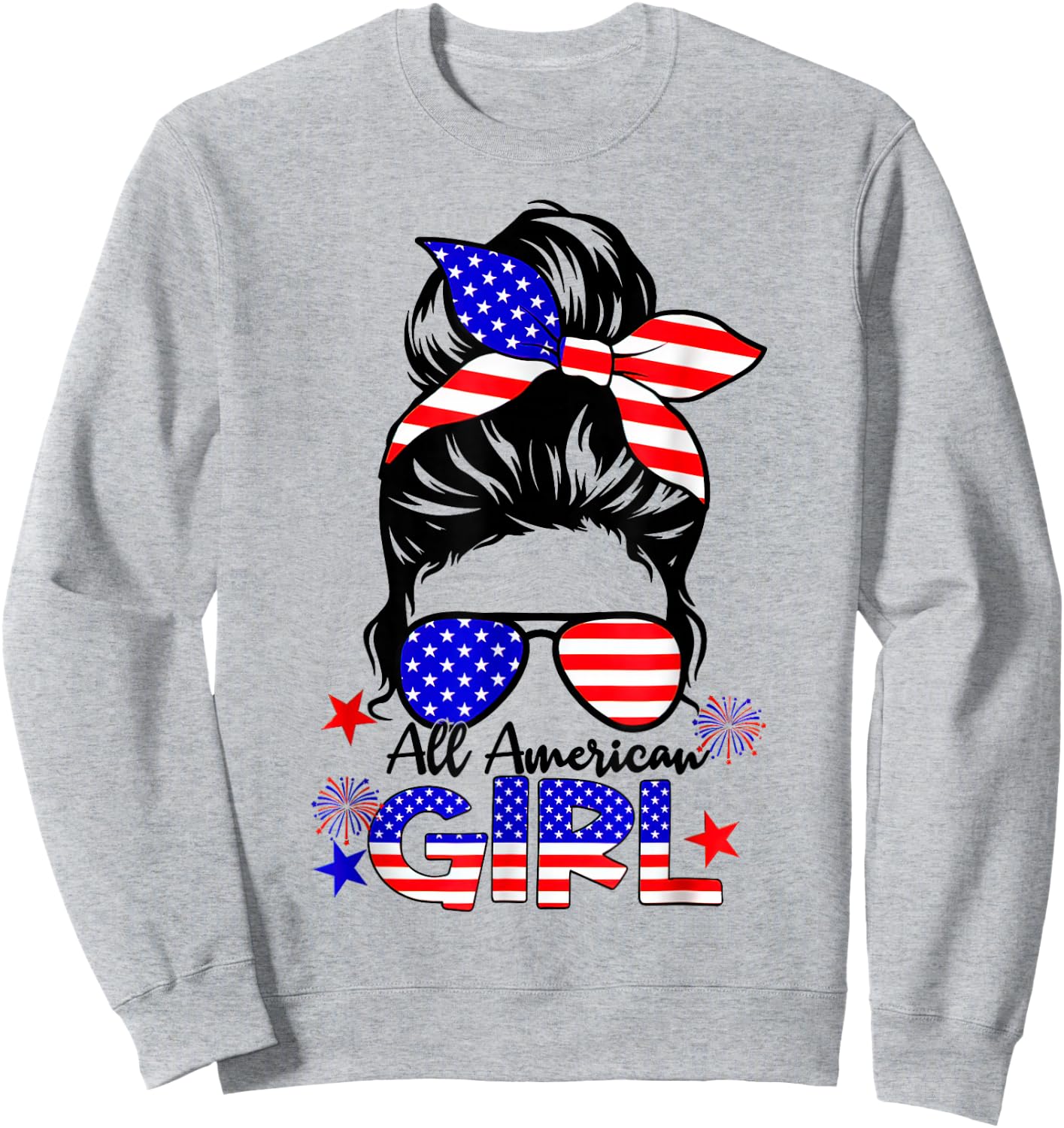 4th of July All American Girls Messy Bun Sweatshirt - Sweatshirt | Ash