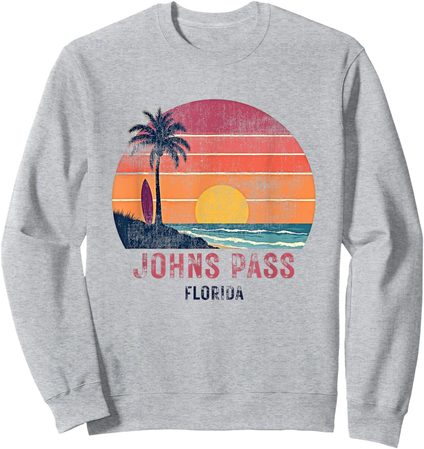 Johns Pass Florida Retro Vintage Weathered Souvenir Sweatshirt - Sweatshirt | Ash