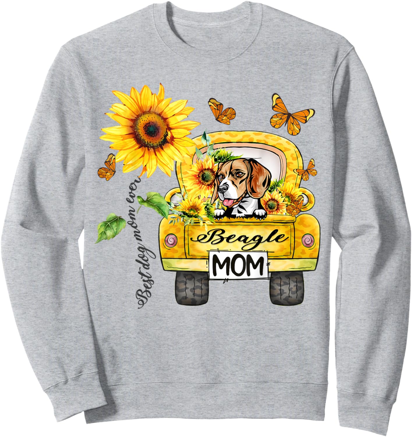 Beagle Mom Sunflower Best Dog Mom Ever Mother's Day Sweatshirt - Sweatshirt | Ash