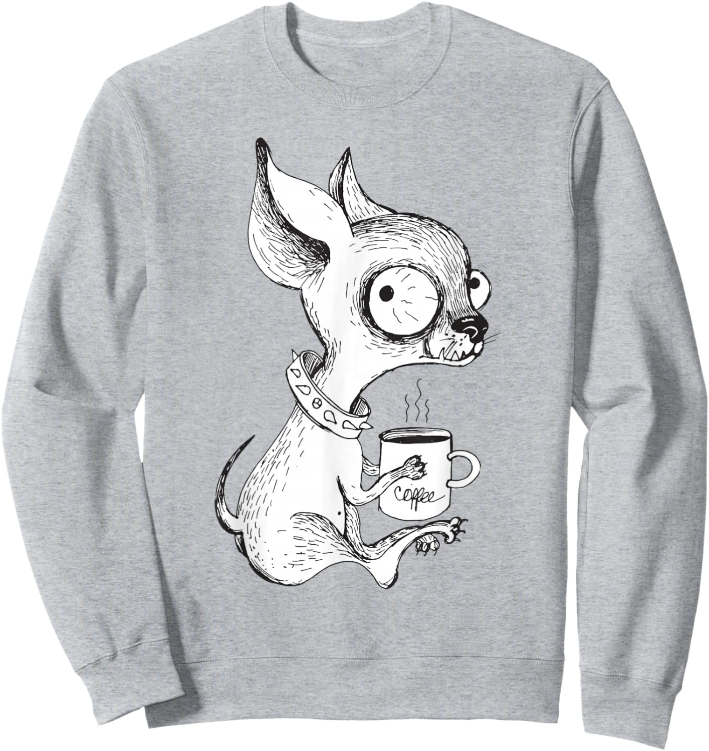 Cute Unique Chihuahua & Coffee Art | Dog Lover Gift Sweatshirt - Sweatshirt | Ash