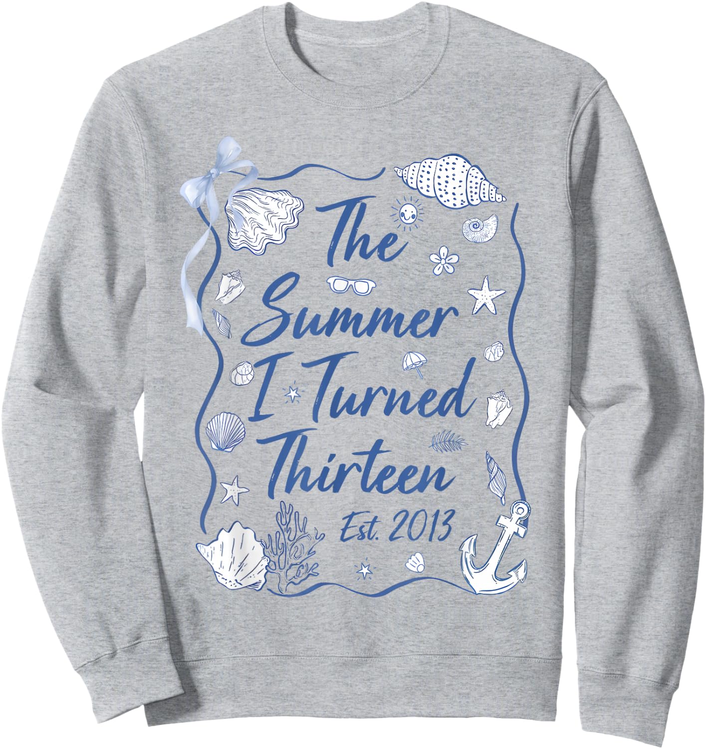 Summer I Turned Thirteen Est 2013 Seashell Coastal Beach Sweatshirt - Sweatshirt | Ash
