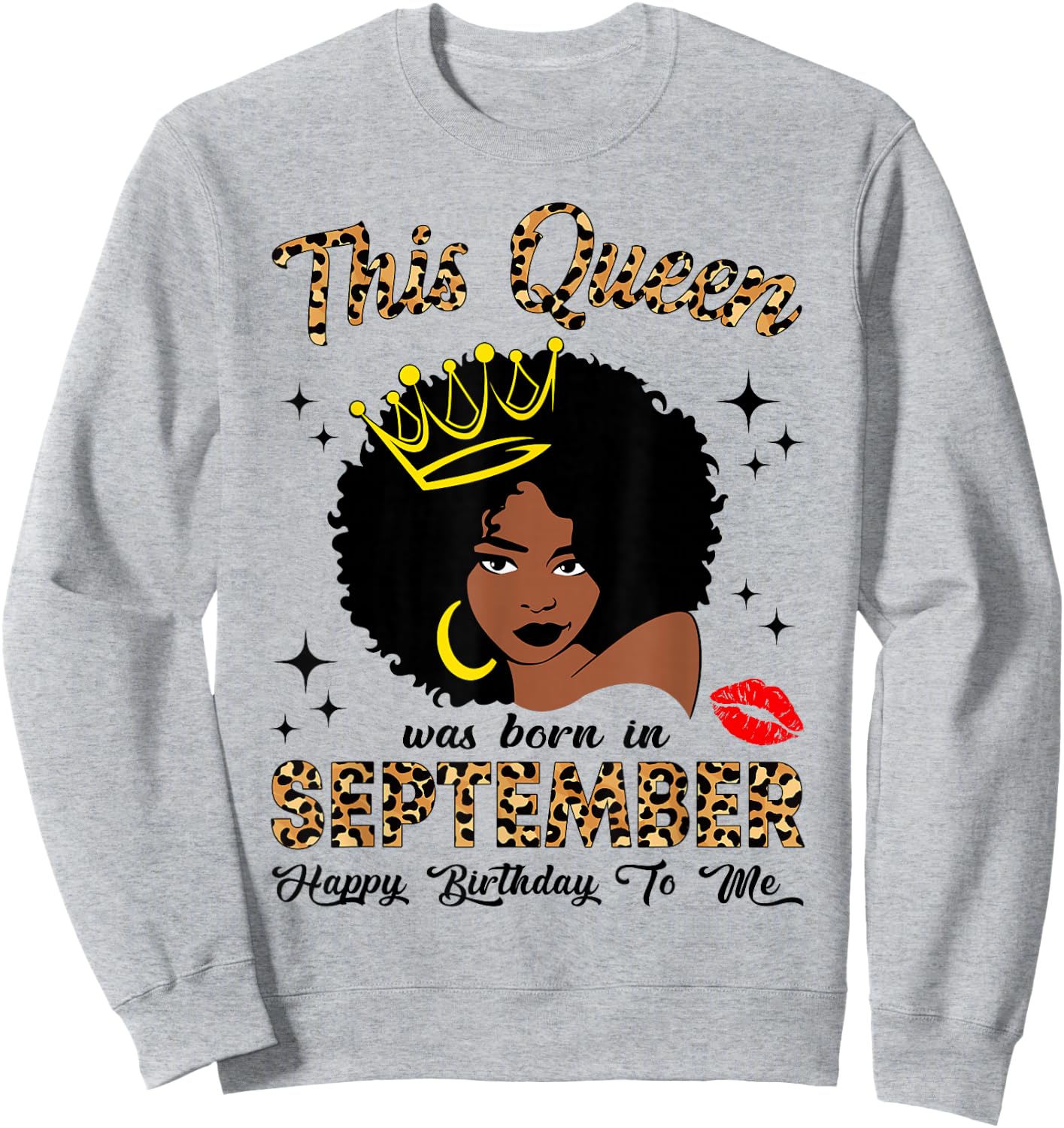 This Queen was Born in September Birthday Leopard Afro Women Sweatshirt - Sweatshirt | Ash