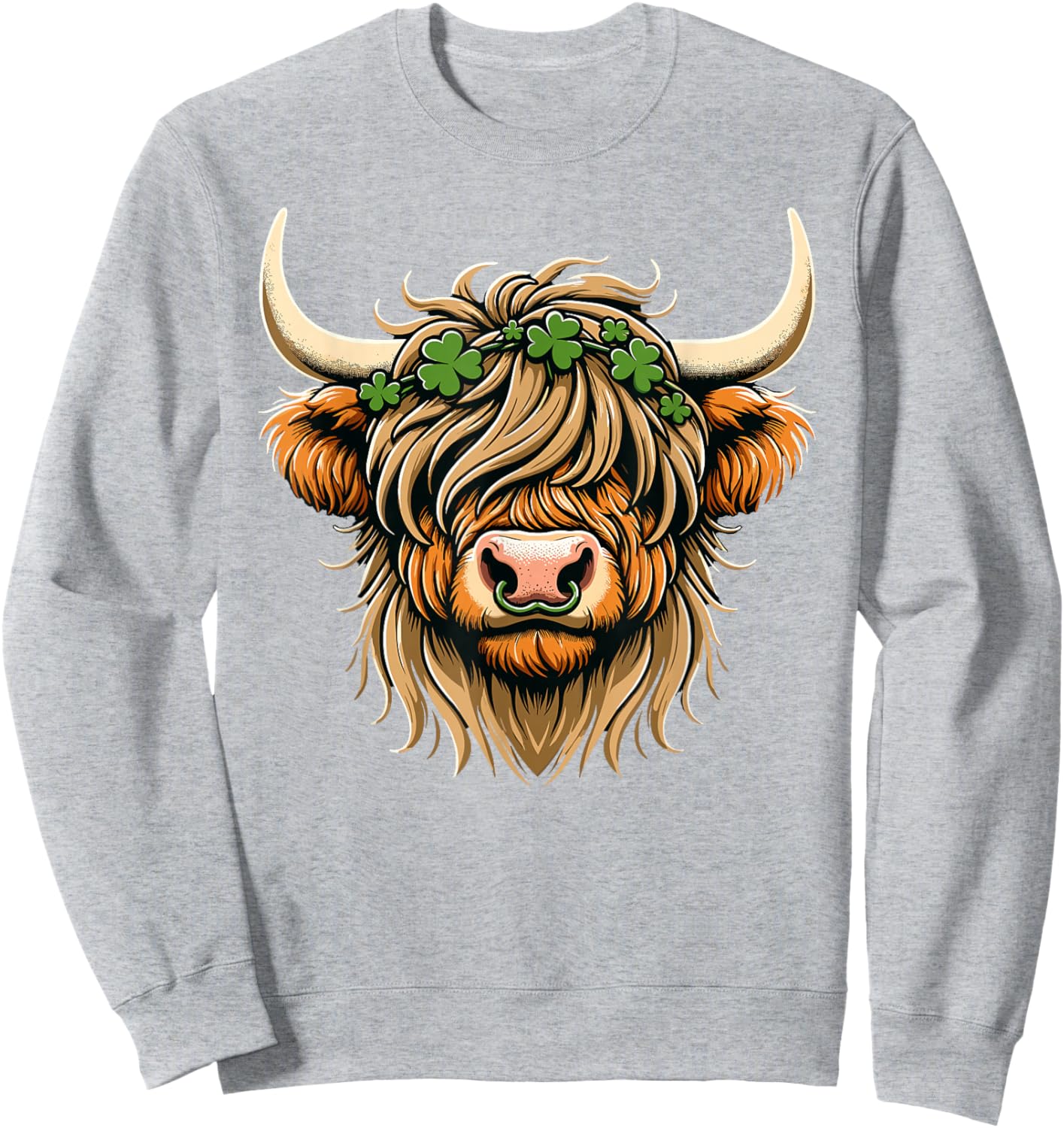 St. Patricks Day Highland Cow Saint Paddys Men's Women's Children's , Green Sweatshirt - Sweatshirt | Ash