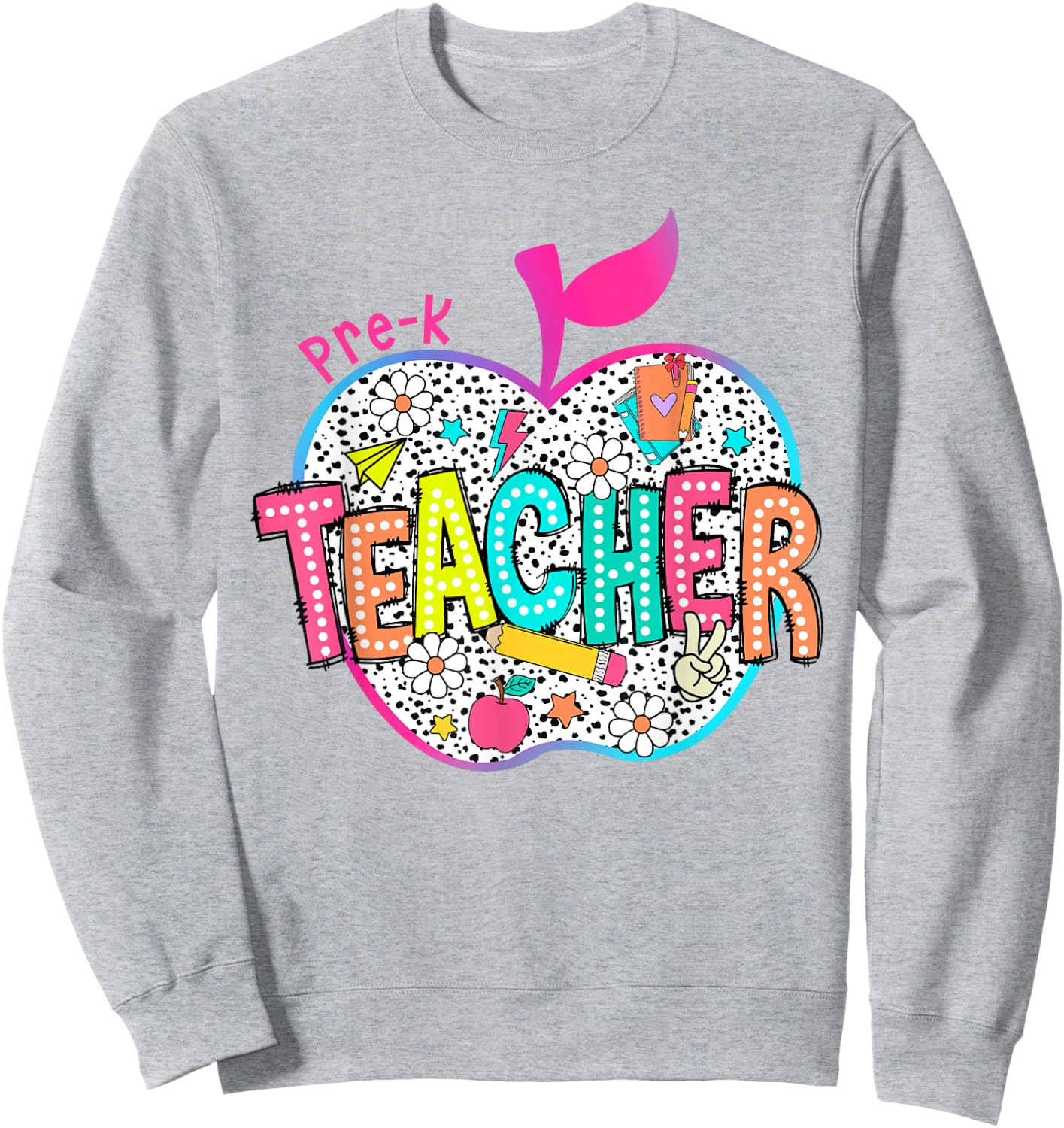 Pre-K Teacher Back To School Apple Dalmatian Dots Sweatshirt - Sweatshirt | Ash