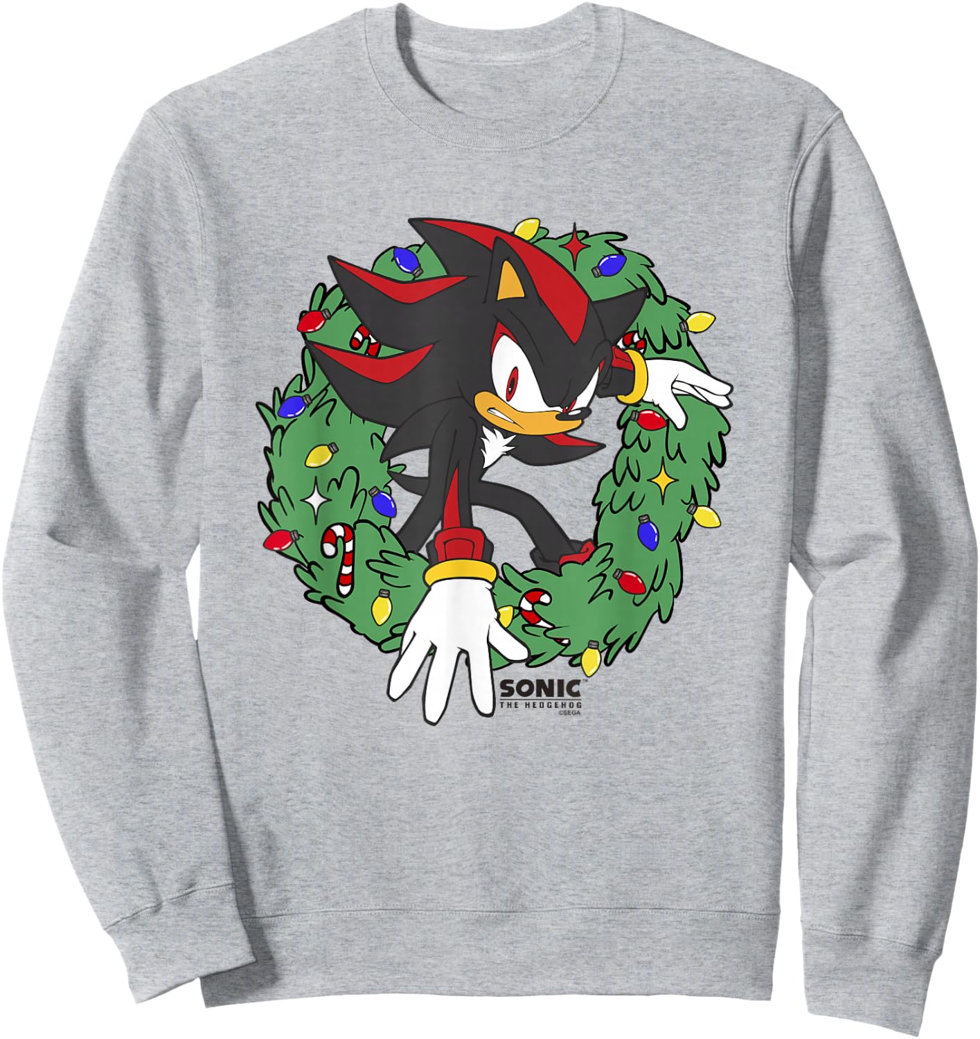 Sonic The Hedgehog Christmas Shadow X-Mas Wreath Sweatshirt - Sweatshirt | Ash