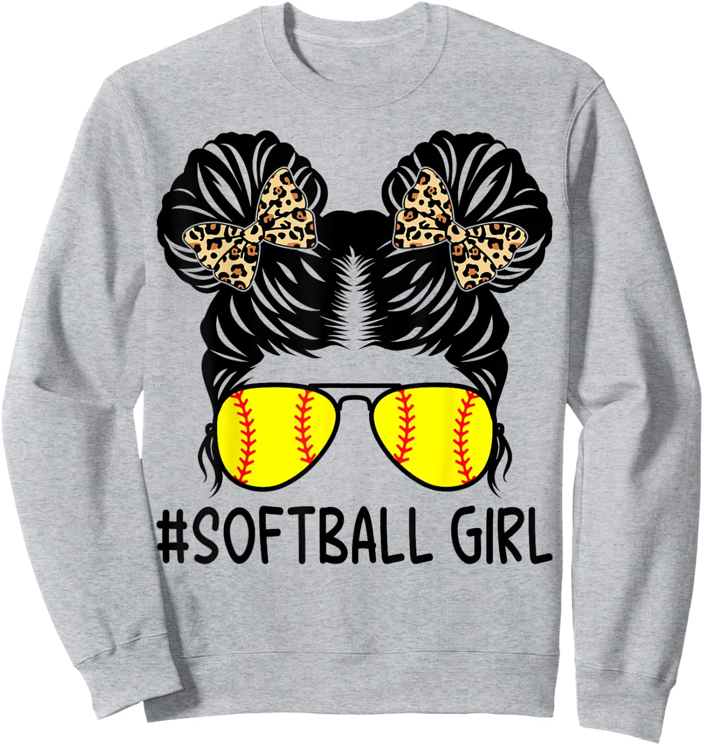 Softball Girl Leopard Messy Bun Softball Girls Sweatshirt - Sweatshirt | Ash