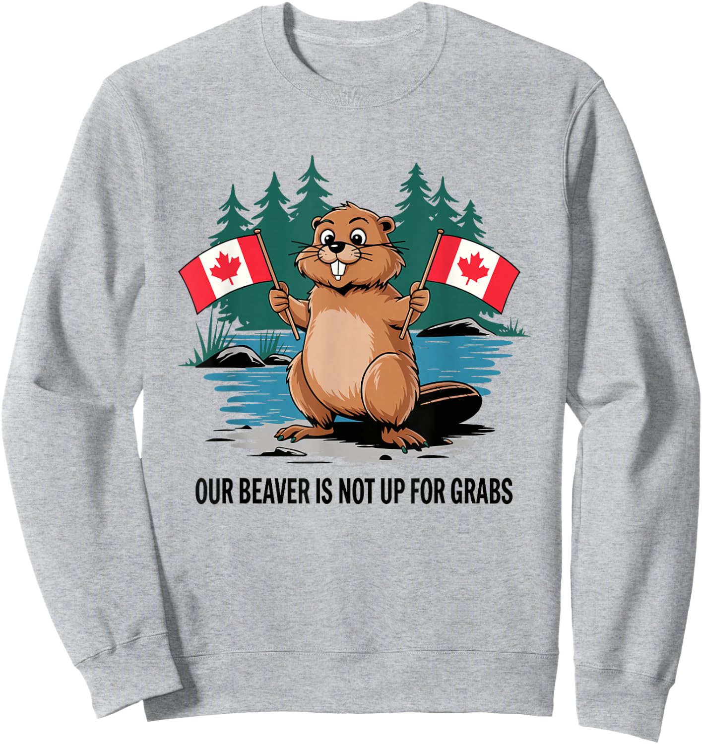 Funny Canadian Beaver Holding Flags Canada Pride Sweatshirt - Sweatshirt | Ash