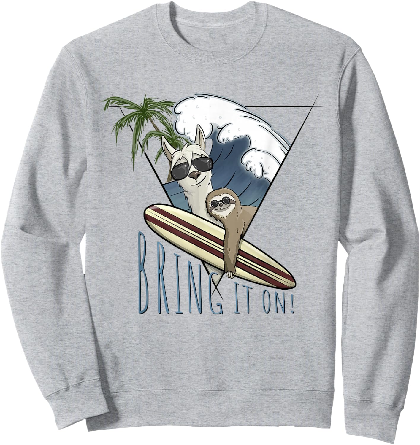 Bring it on! Lama & Faultier Surf Art Lifestyle Fun Sweatshirt - Sweatshirt | Ash