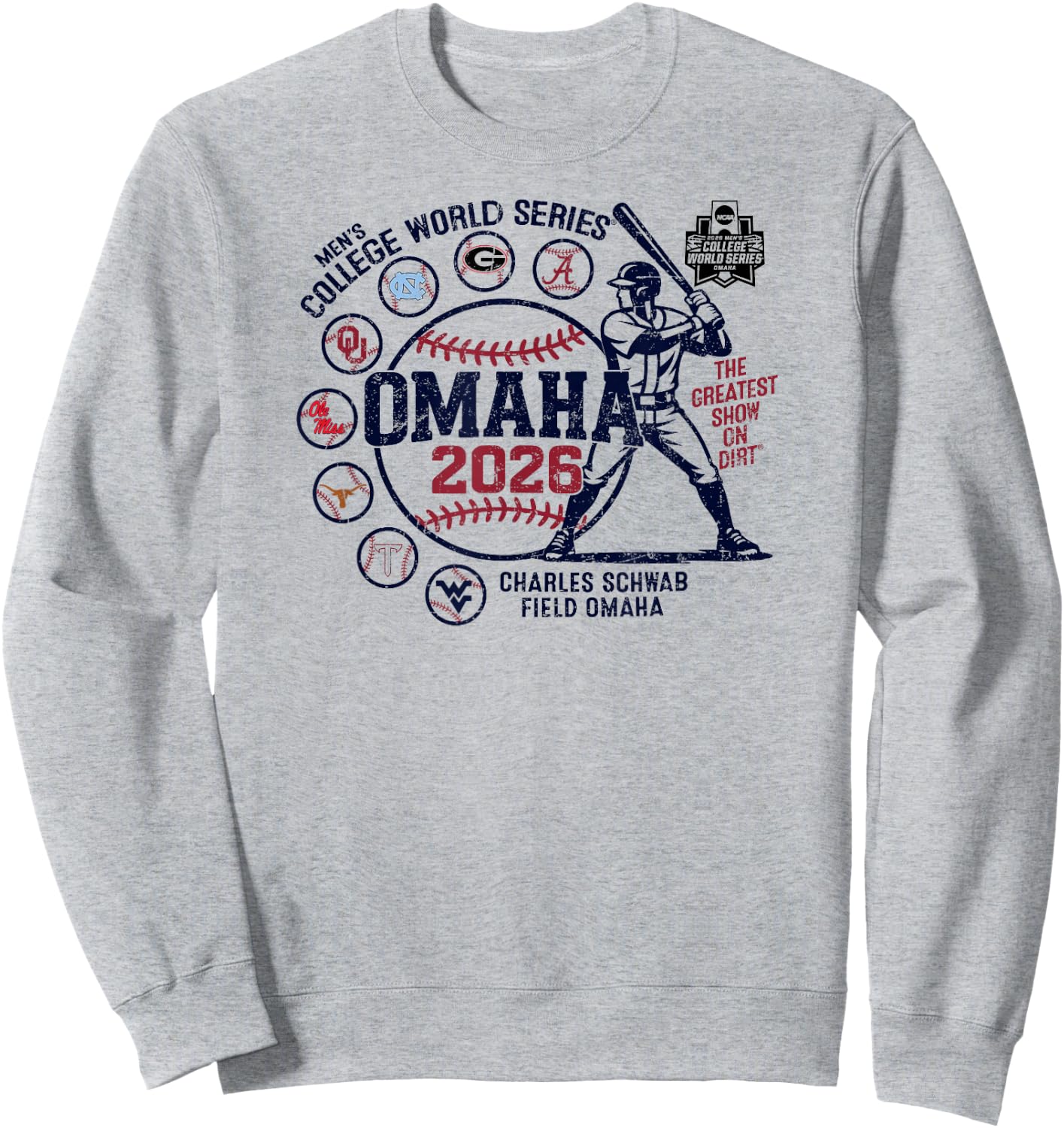 Men's College World Series 2026 NCAA Baseball 8-Team White Sweatshirt - Sweatshirt | Ash