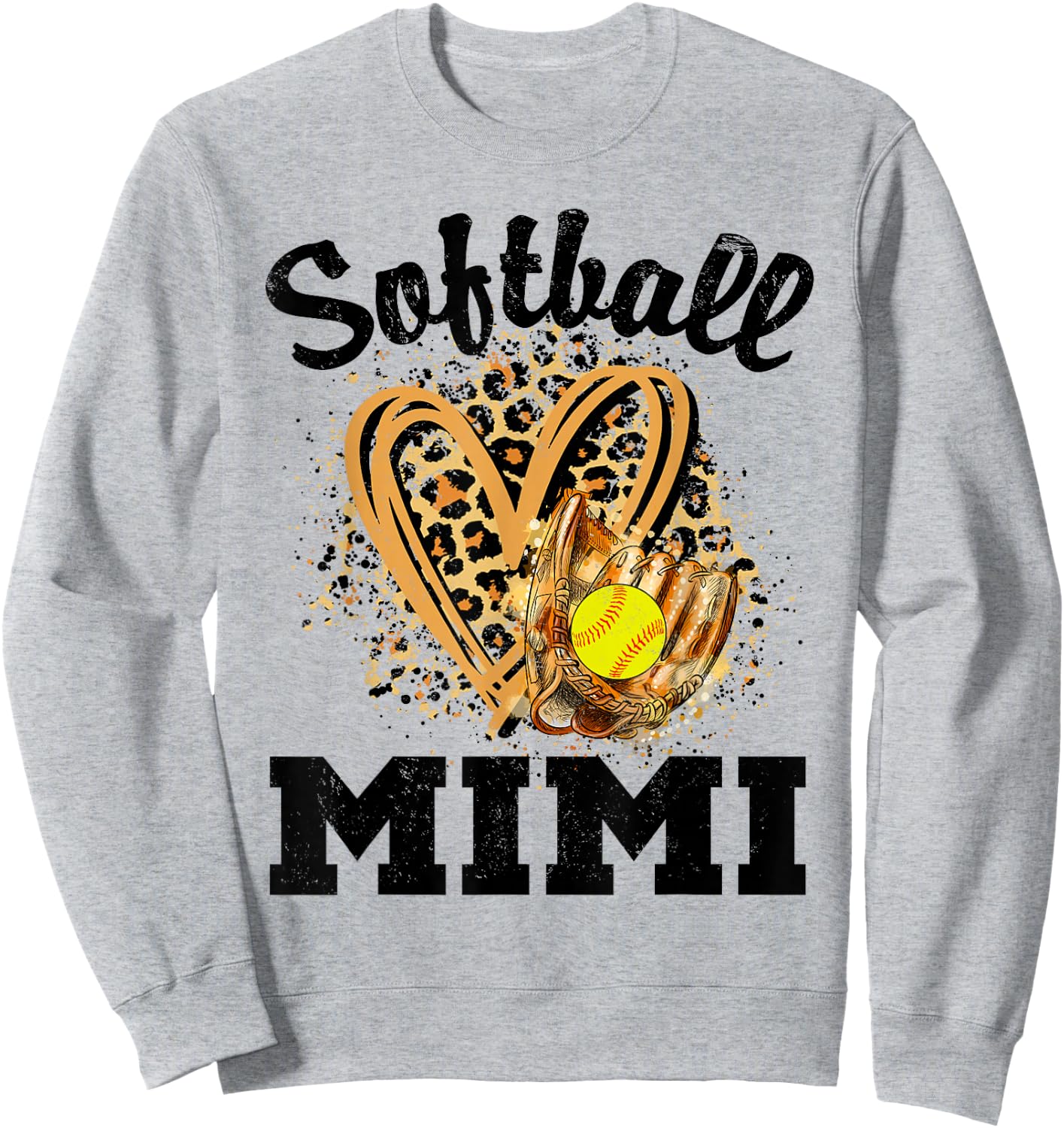 Softball Mimi Leopard Heart Grandma Sweatshirt - Sweatshirt | Ash