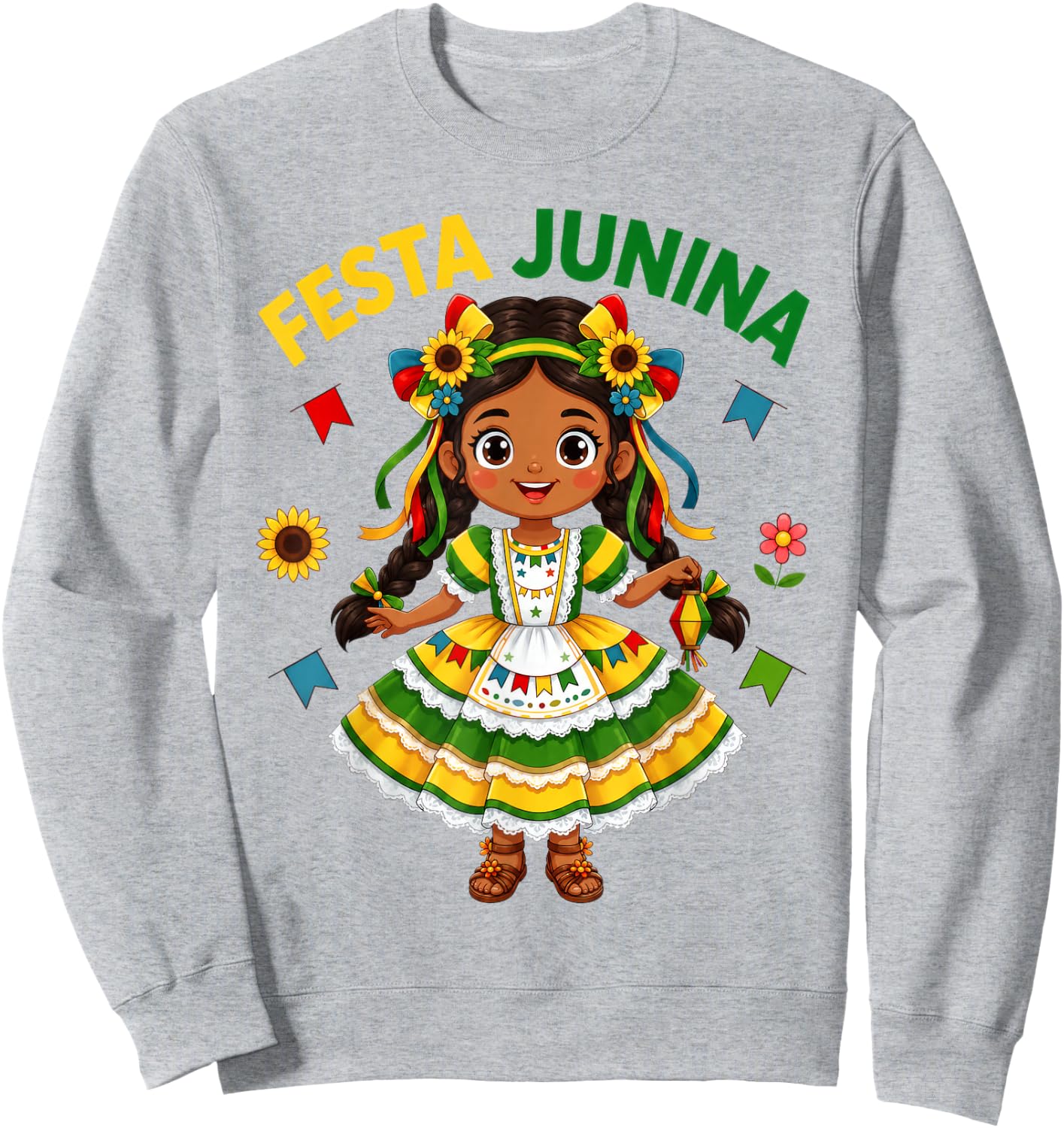 Cute Brazilian Girl Traditional Folk Dress Kids Festa Junina Sweatshirt - Sweatshirt | Ash