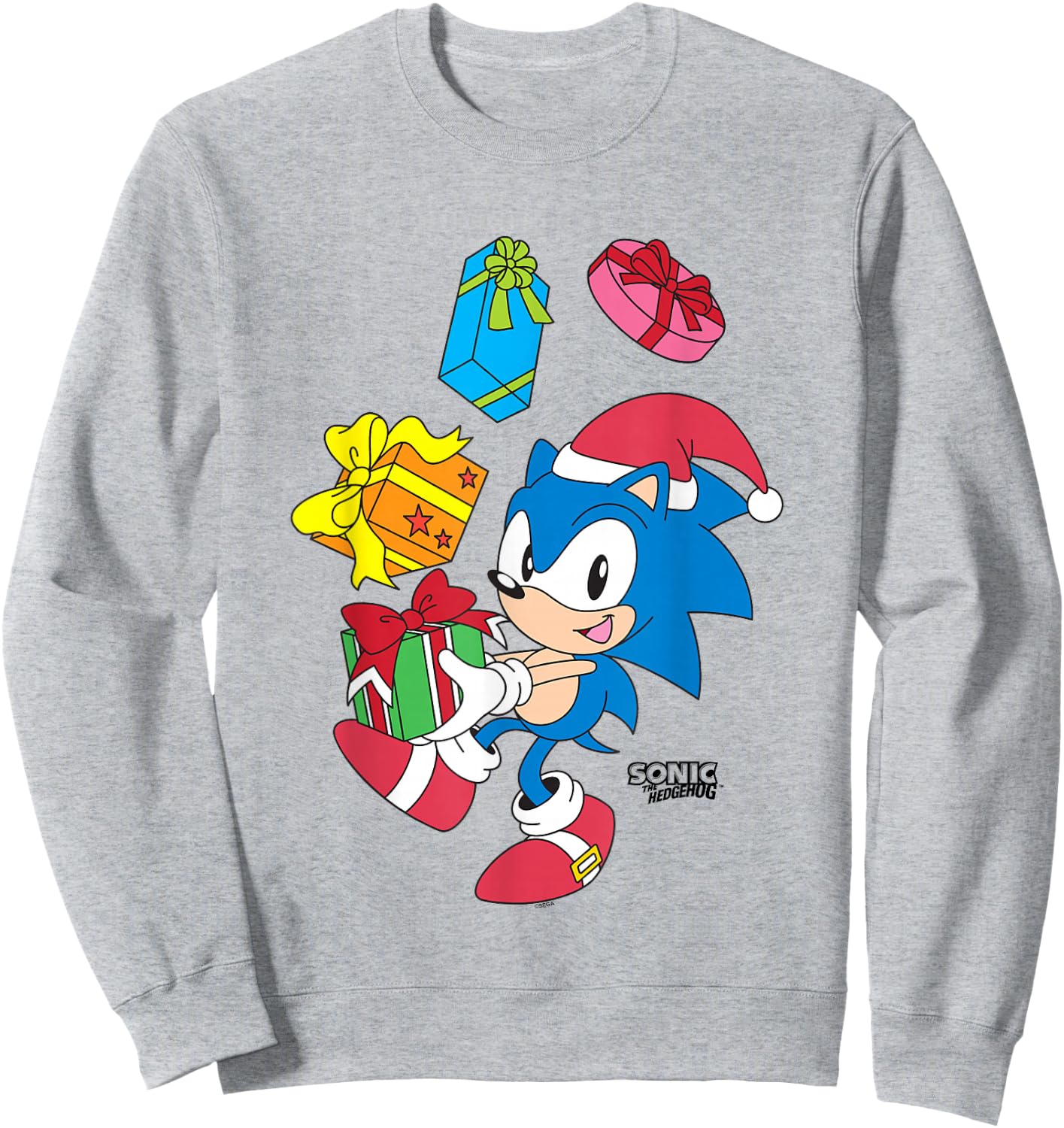 Sonic The Hedgehog Christmas Sonic Juggling Presents Sweatshirt - Sweatshirt | Ash