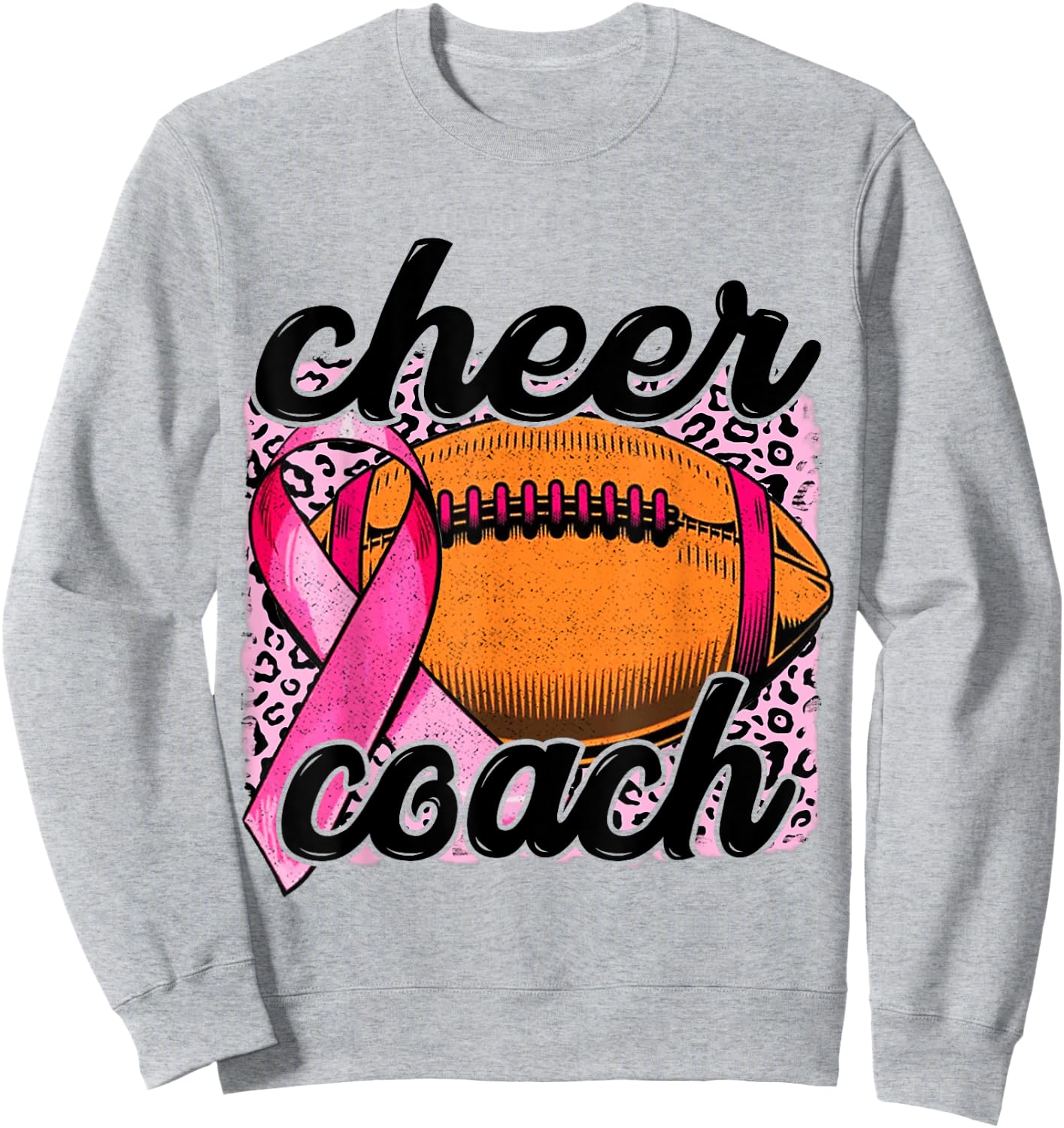 Cheer Coach Breast Cancer Football Pink Ribbon Awareness Sweatshirt - Sweatshirt | Ash
