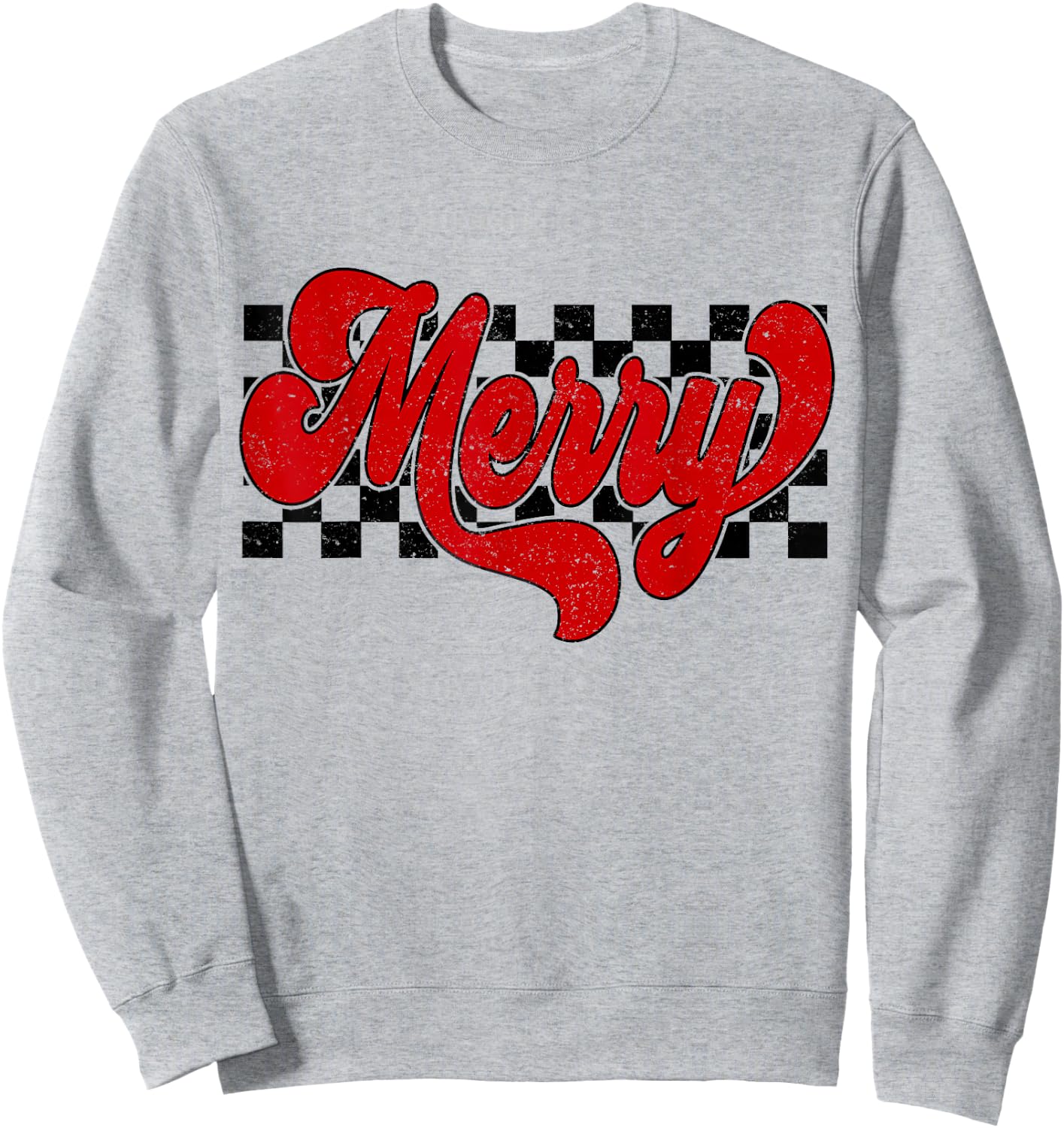 Retro Checkered Merry Christmas Vintage Xmas Gift Men Women Sweatshirt - Sweatshirt | Ash