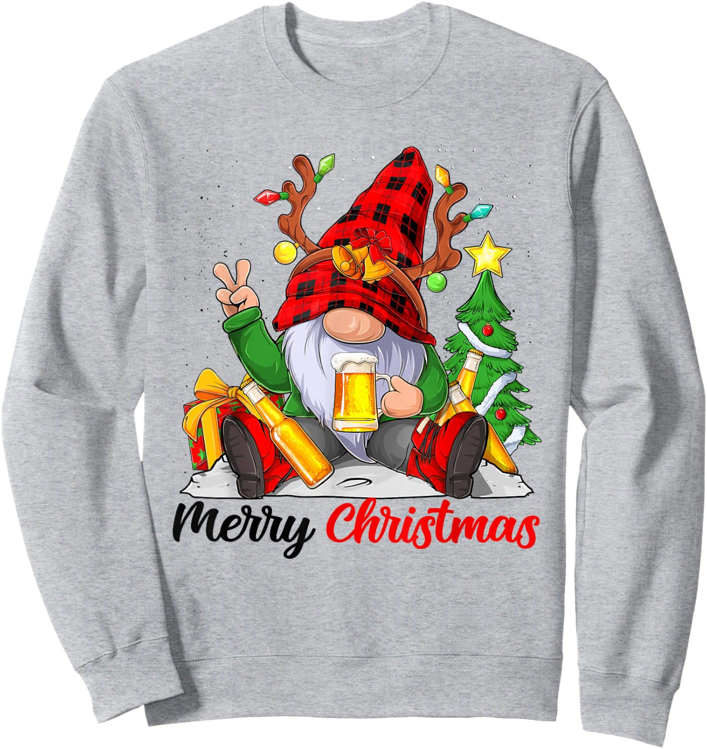 Funny Merry Christmas Beer Lover Men Women Gnome Lovers Sweatshirt - Sweatshirt | Ash