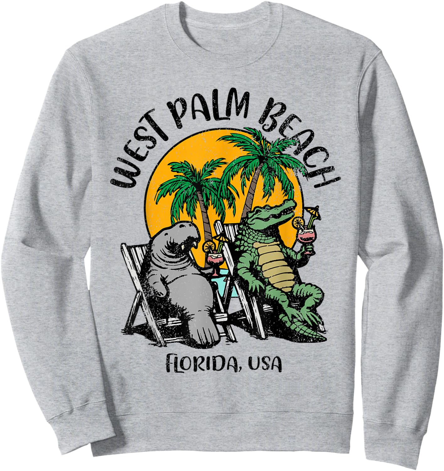 West Palm Beach Florida USA Funny Manatee Alligator Design Sweatshirt - Sweatshirt | Ash
