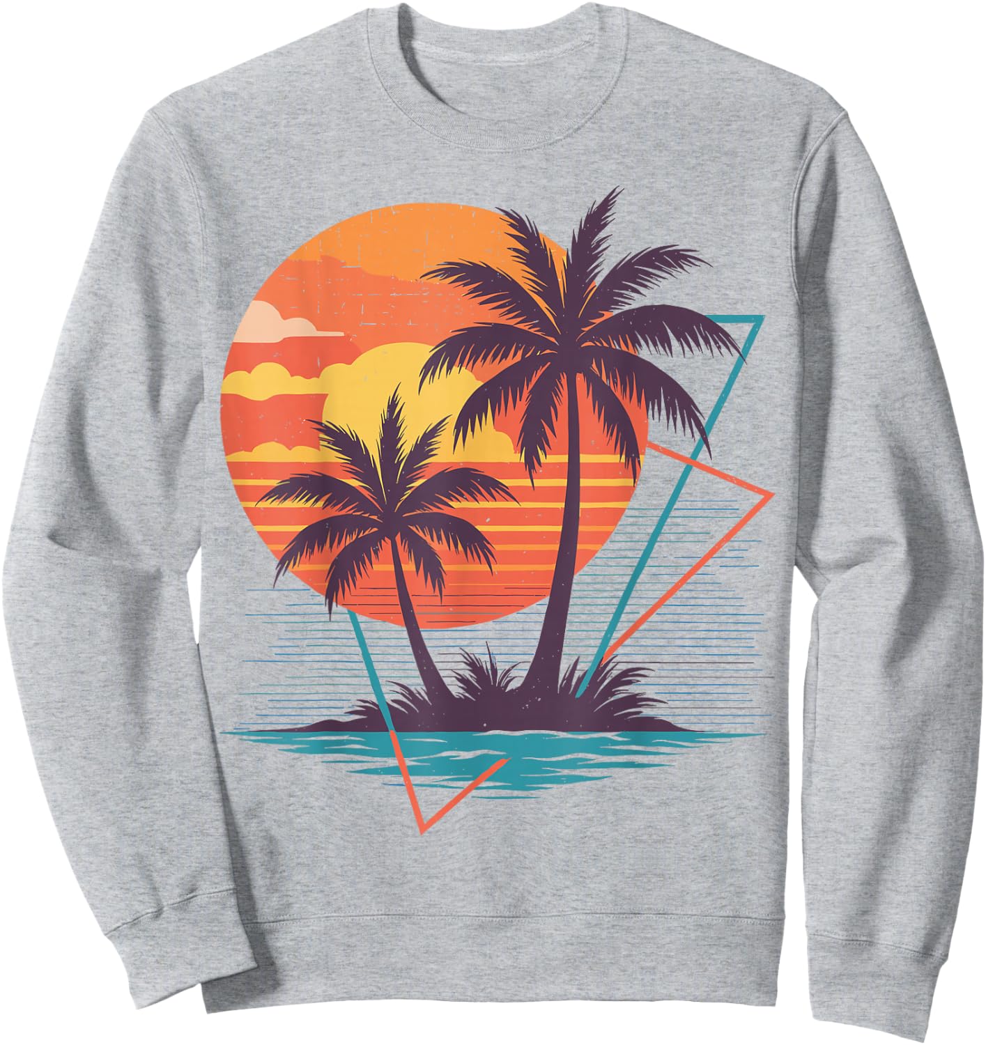 Plage Palmier Coucher de Soleil Graphique Vacances d'été tropicales Sweatshirt - Sweatshirt | Ash