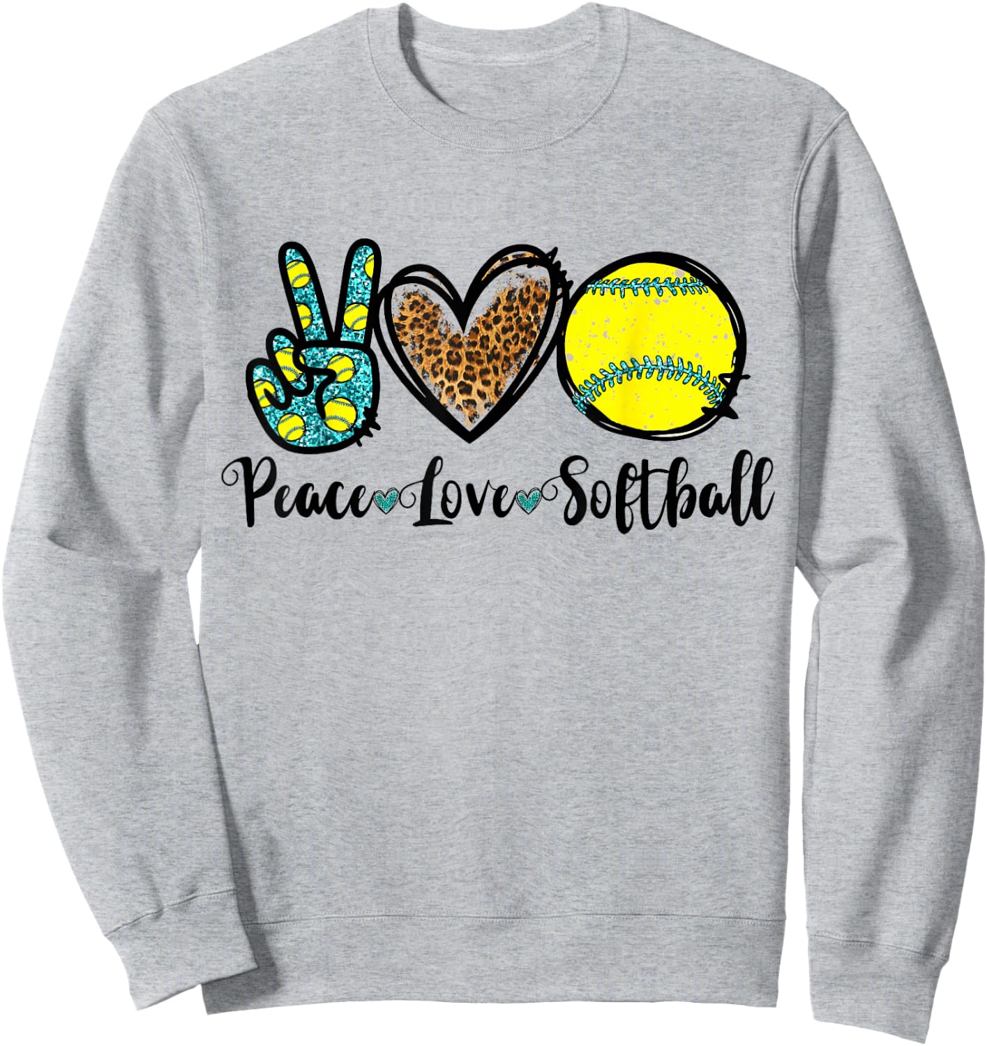 Peace Love Softball for Teen Girls Cute Leopard Softball Sweatshirt - Sweatshirt | Ash