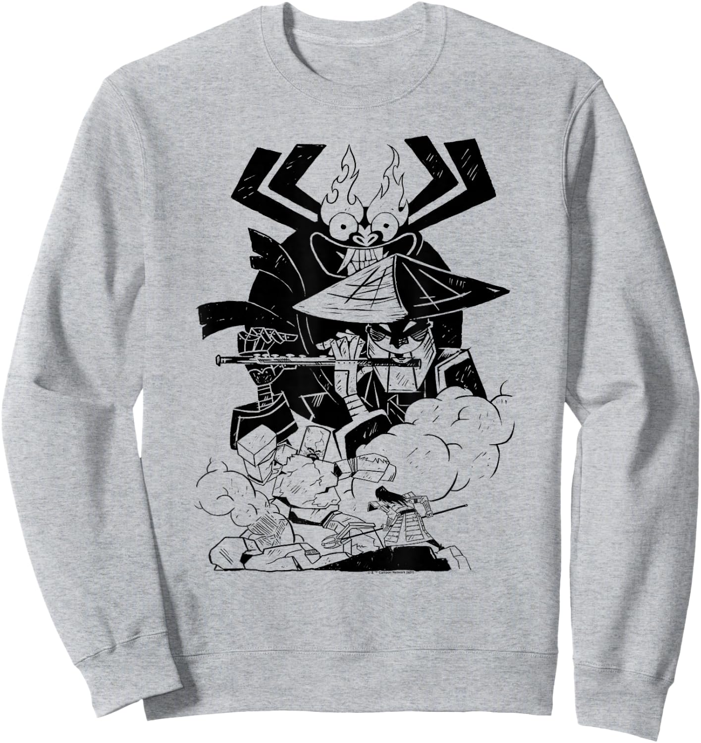 Samurai Jack Aku Scaramouche Battle Sweatshirt - Sweatshirt | Ash