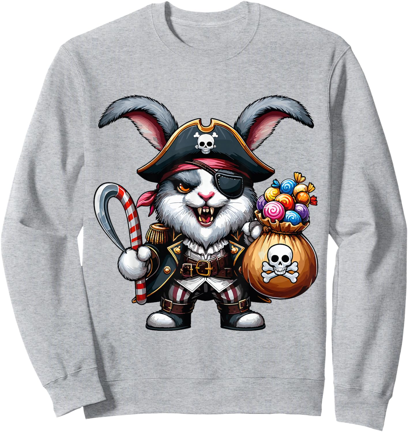 Halloween Rabbit Pirate Eye Patch Candy Bag Treasure Spooky Sweatshirt - Sweatshirt | Ash