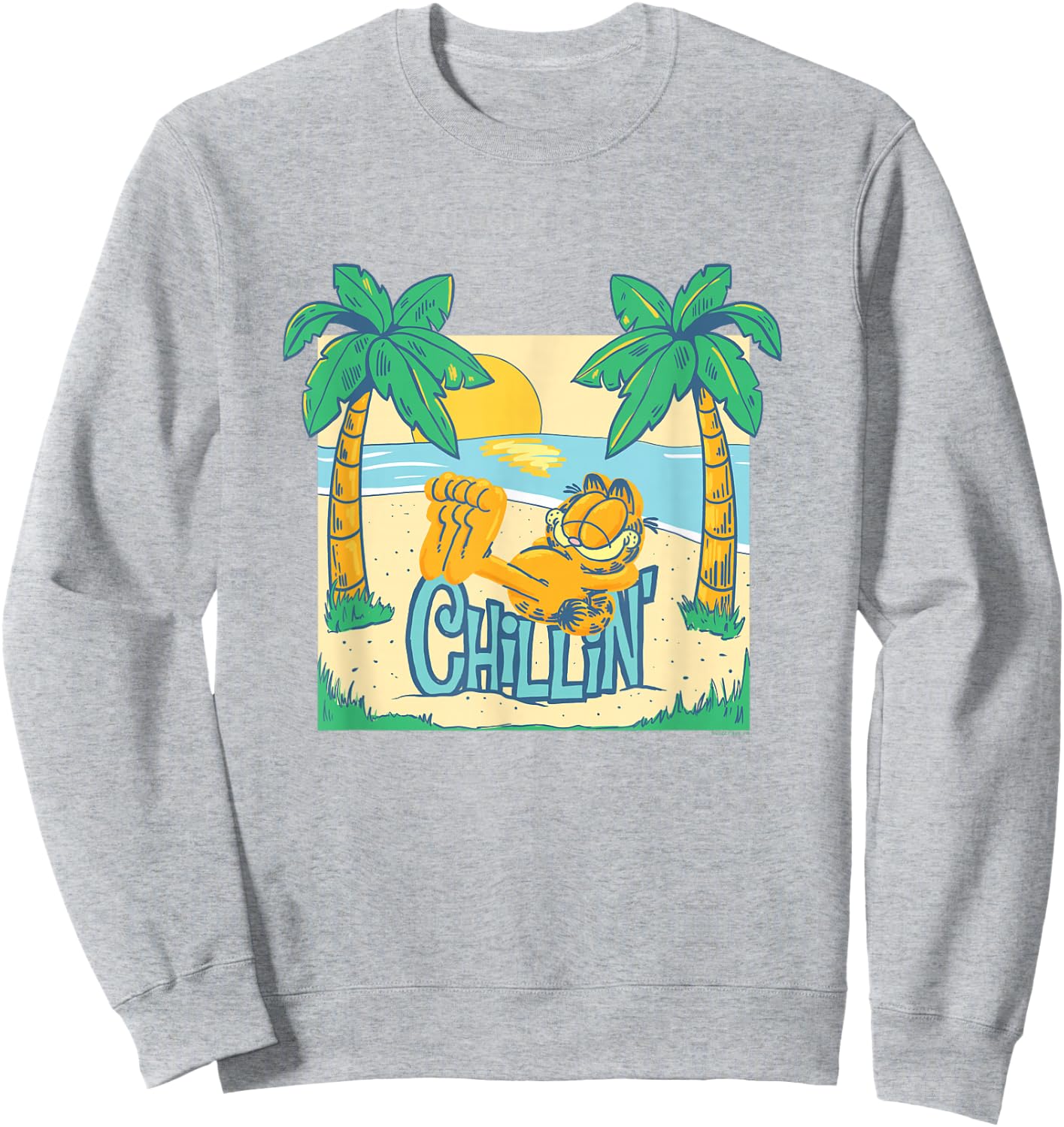 Garfield Chillin' at the Beach Summertime Cartoon Cat Sweatshirt - Sweatshirt | Ash