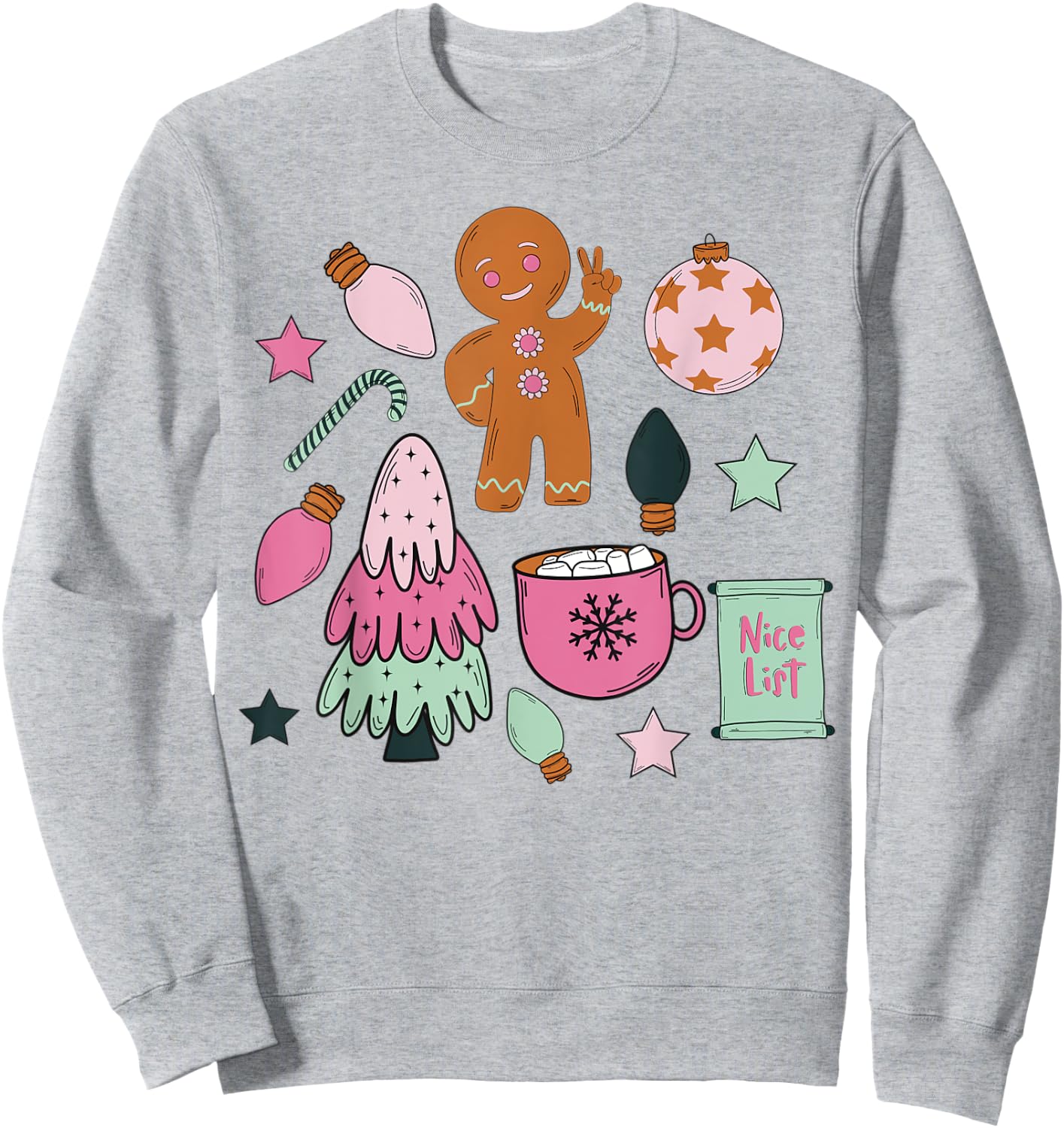 Groovy Merry Christmas Gingerbread Man Peace Sign Pastel Sweatshirt - Sweatshirt | Ash