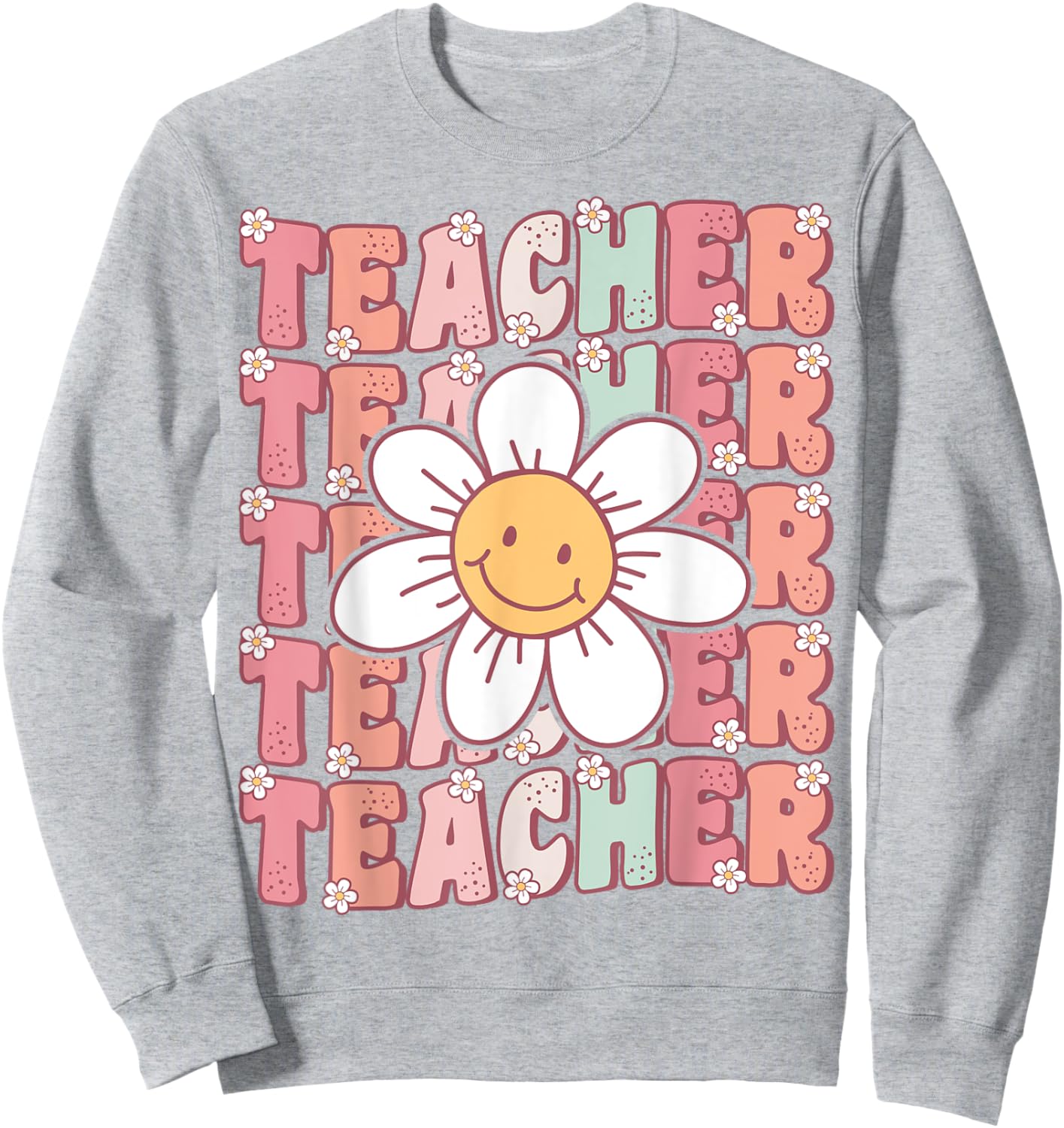 Groovy Teacher Cute 70s Daisy Flower Retro Back to School Sweatshirt - Sweatshirt | Ash