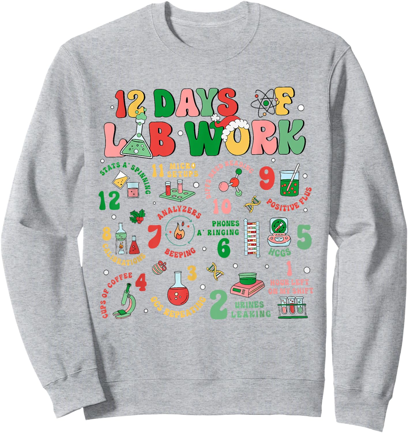 Lab Technician Christmas Gifts -Adults , Lab Tech Christmas, Medical Lab Science, White, Small, Short Sleeve Sweatshirt - Sweatshirt | Ash