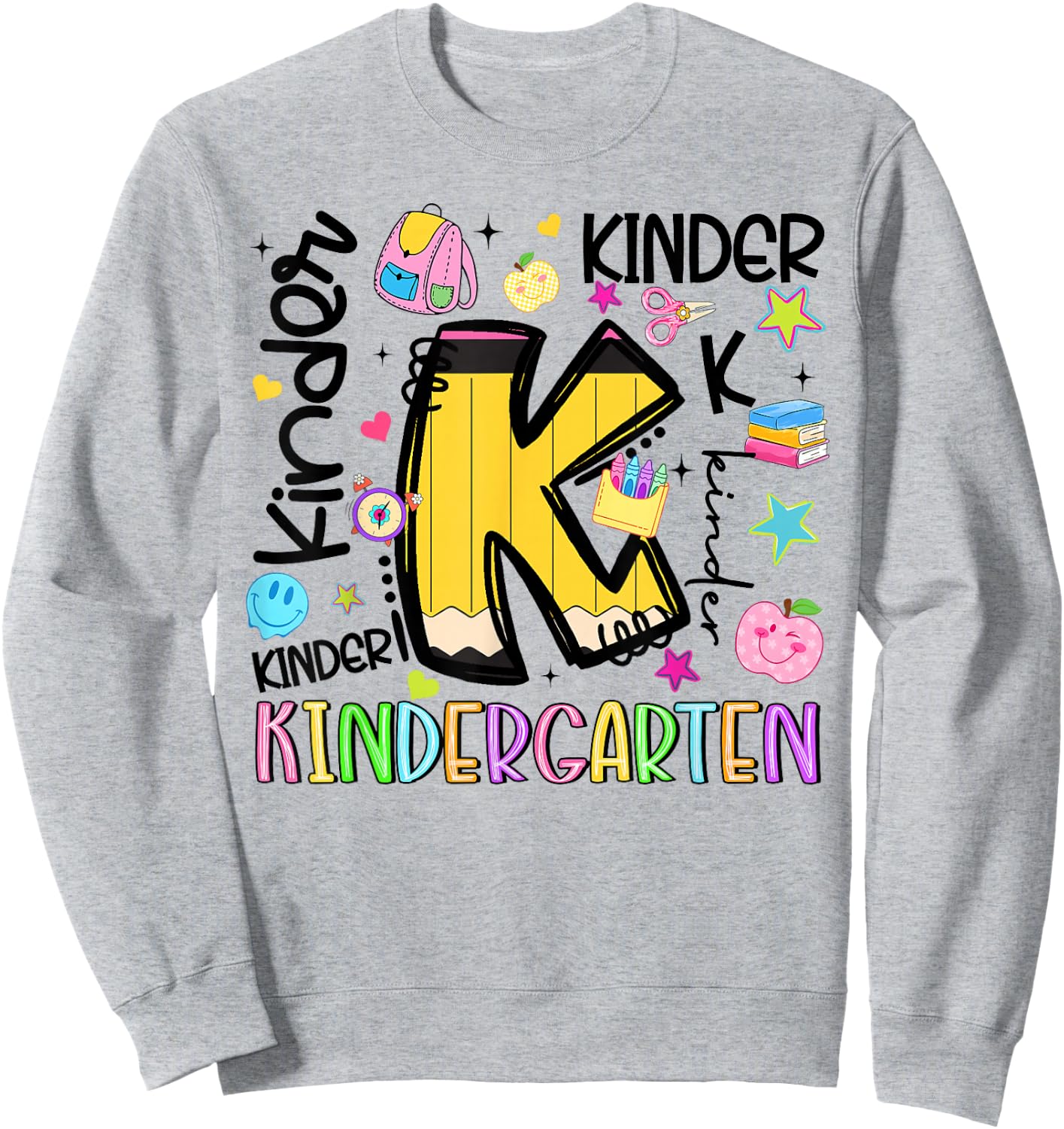 Back to School Kindergarten Pencil Boy Girl Teacher Kids Sweatshirt - Sweatshirt | Ash