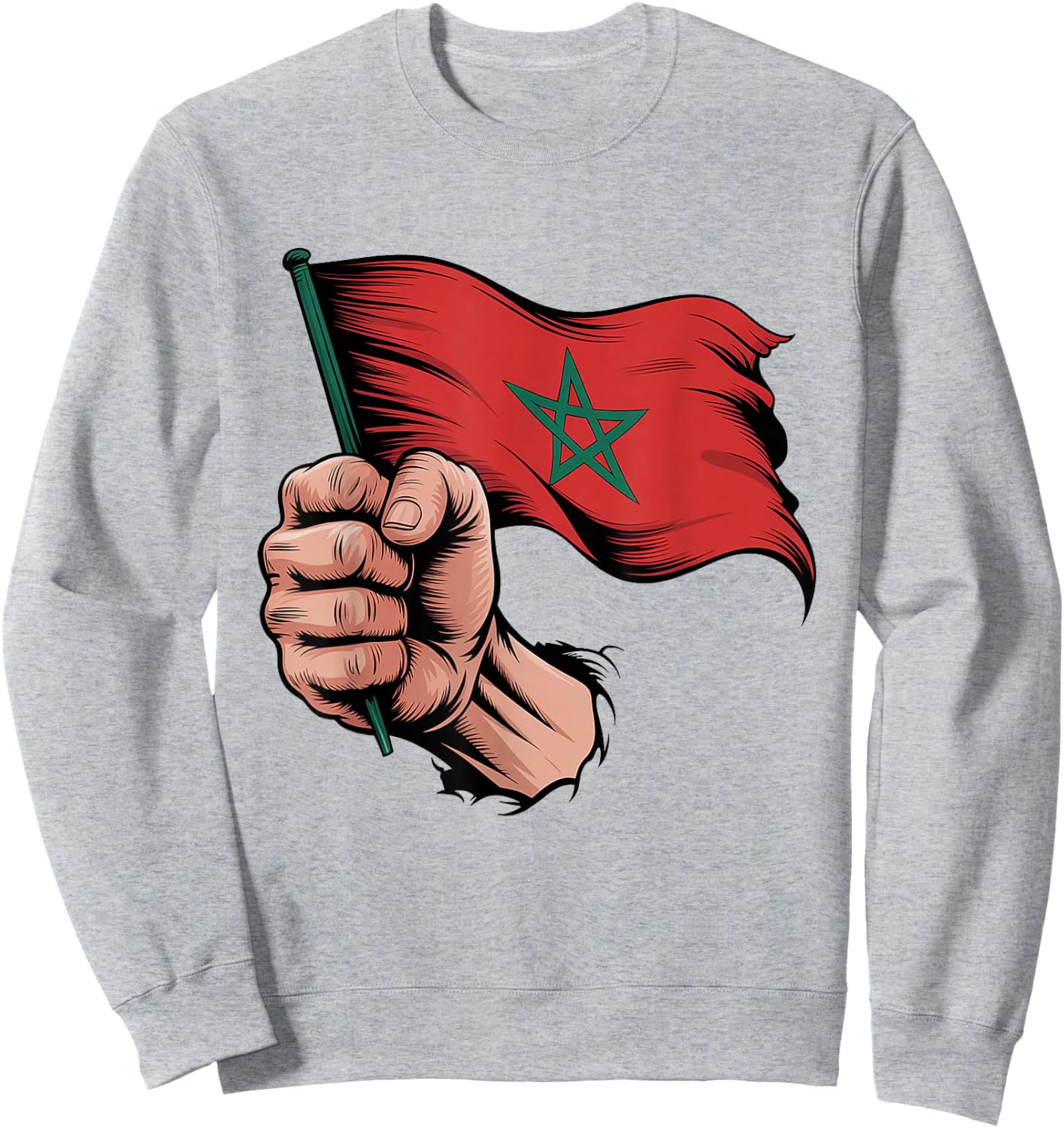 Morocco Flag Fist Hand Graphic Moroccan Heritage Sweatshirt - Sweatshirt | Ash