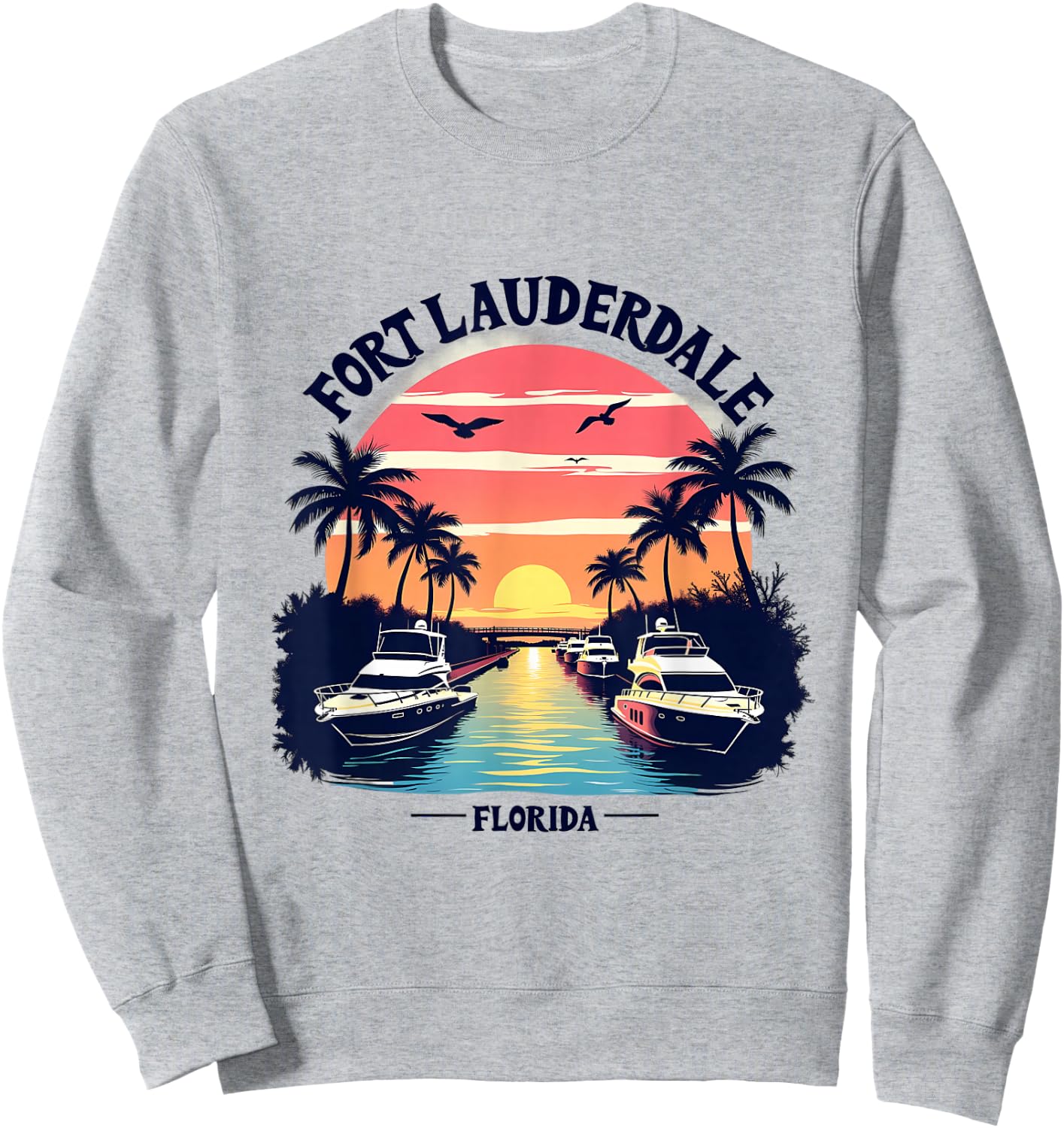 Fort Lauderdale Florida Sunset Boating Scene Sweatshirt - Sweatshirt | Ash